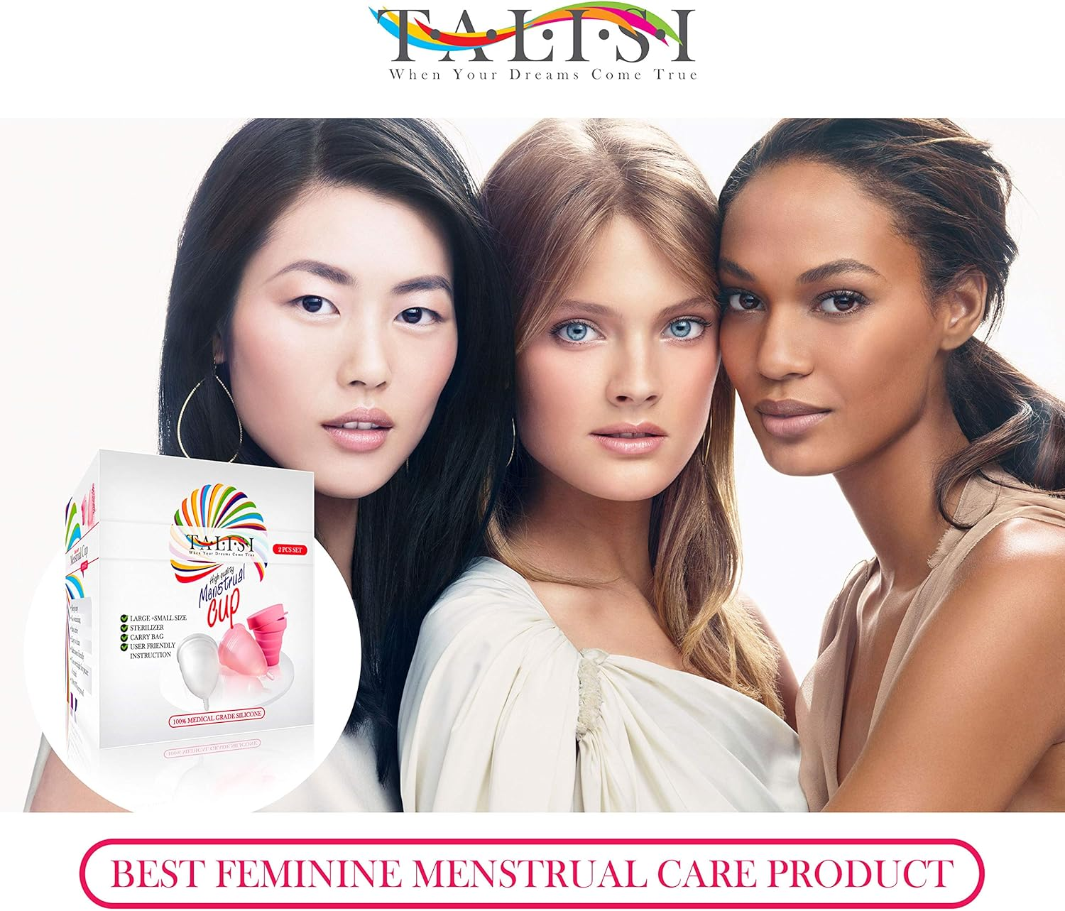 Talisi Menstrual Cups Set of 2 with Collapsible Cleaner Silicone Sterilizer - Soft Reusable Period Kit - Tampon Pads Disc Alternative - Menstruation Feminine Cup Regular, Heavy Flow (Small & Large) image number 2