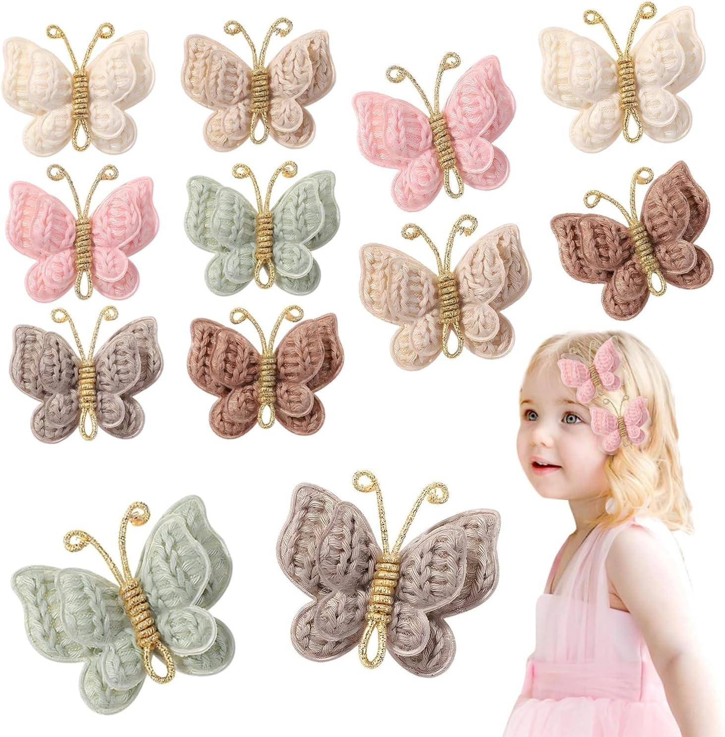 Xinghonyac 12 Pcs Butterfly Hair Clips, Soft Wool Barrettes for Girls, Handmade Butterfly Flower Hair Accessories for Thin & Thick Hair, Bow-Adorned Barrettes image number 5