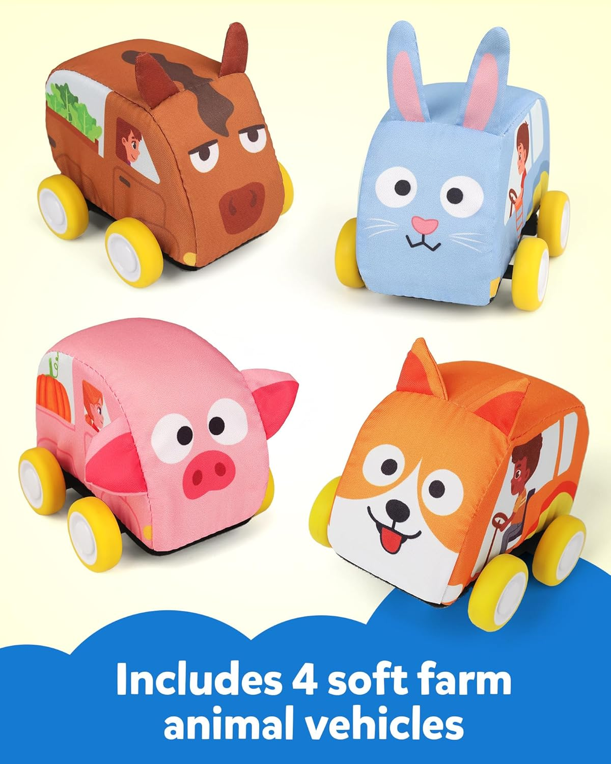 Coogam Farm Animals Toys for Year Old Toddlers, Soft Pull-Back Vehicle Set with Audible Play Mat Rug, Baby Fine Motor Skills Playmat Game Montessori Learning Gift image number 4