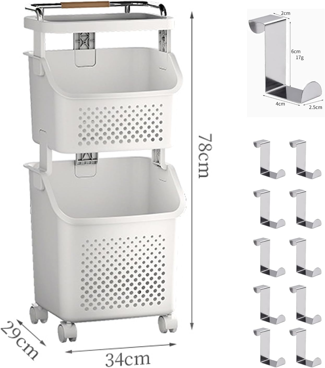 Rolling Laundry Hamper Cart with Wheels, Clothes - Holding Baskets Paired with a Clothes Hamper Featuring Convenient Portable Storage Baskets (2-Tier) image number 1
