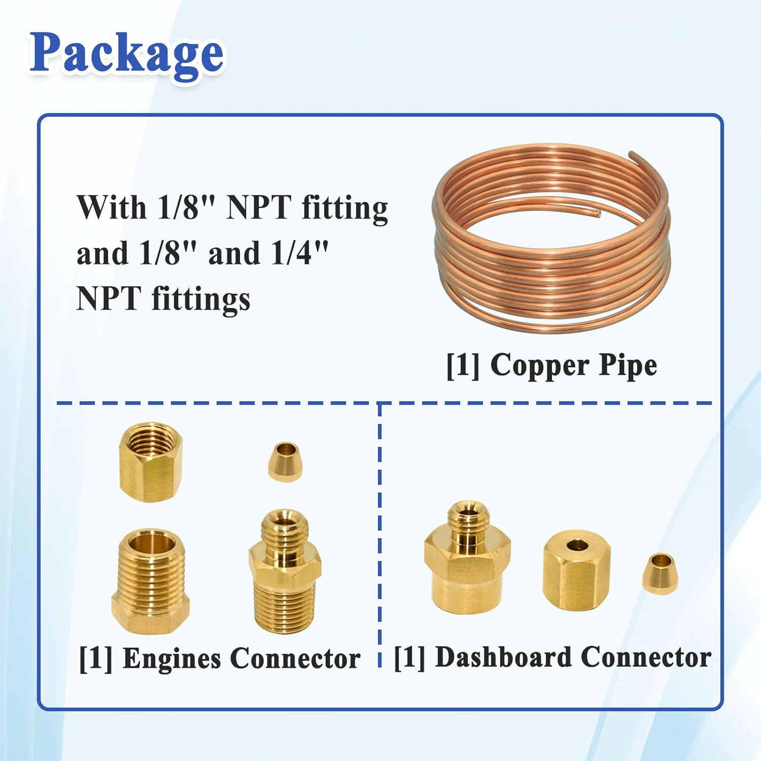 Ebrmeiwo 72'' Oil Pressure Gauge Tubing Kit, Set of Copper Tube and Threaded Parts, Universal Fit