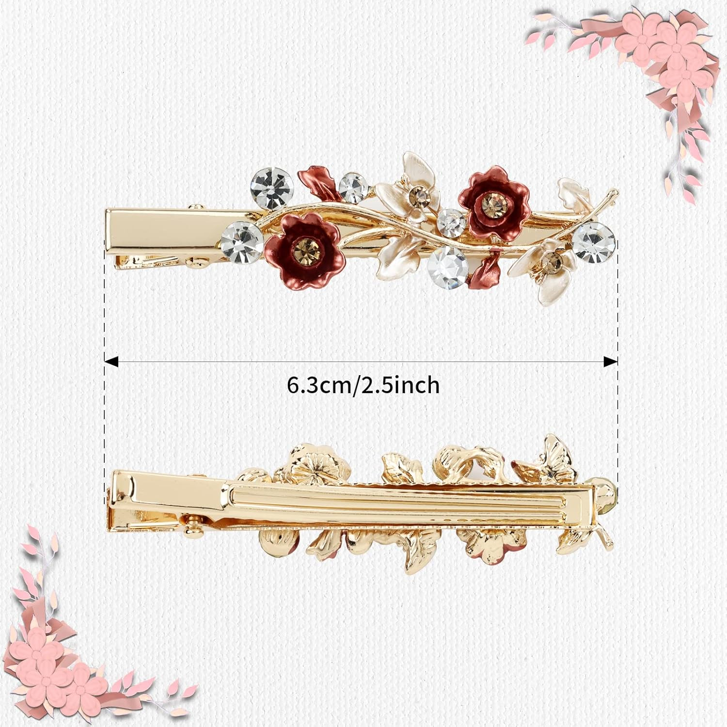 Lawie 12 Pack Colorful Sparkly Glitter Crystal Hair Jewelry Rhinestone Flower Duckbill Hair Clips Metal Alligator Hair Clips Fine Hair Ponytail Holder Decorative Hair Barrettes Accessories for Women image number 5