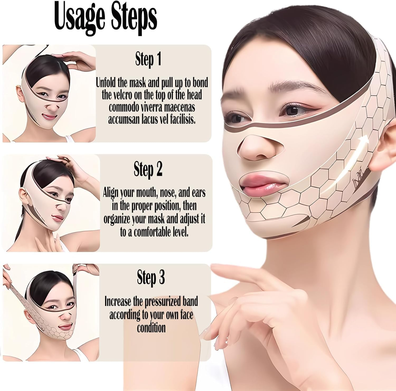 Chin Strap for Women,Reusable Face Strap,Adjustable V Line Mask, Breathable,Comfortable Chin Strap for Women (Skin, One Size) image number 4