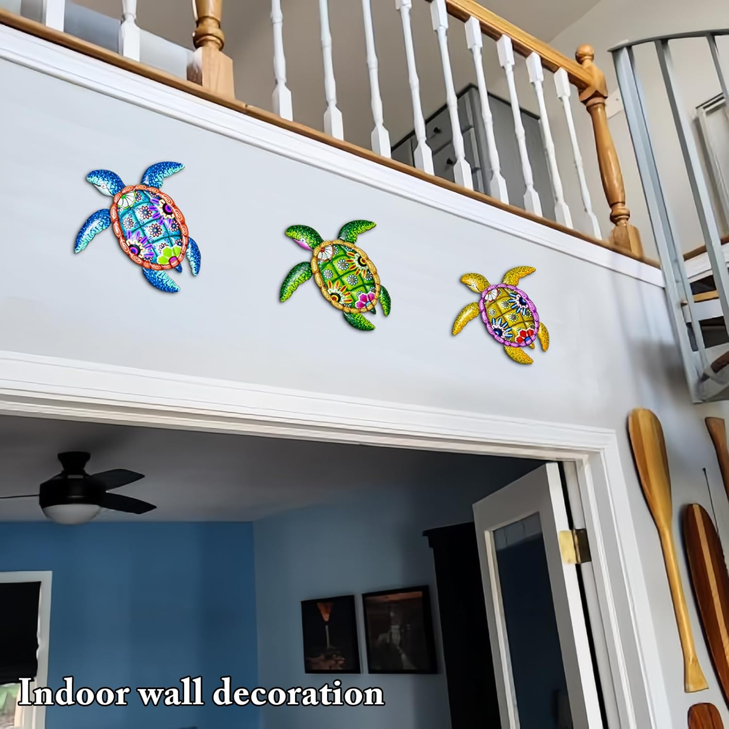 Metal Sea Turtle Wall Art Decor，Beach/Ocean/Nautical Theme Outdoor Wall Decor，Decorations for Garden Backyard Pool Patio Balcony Kitchen or Bathroom (3 Pack) image number 6