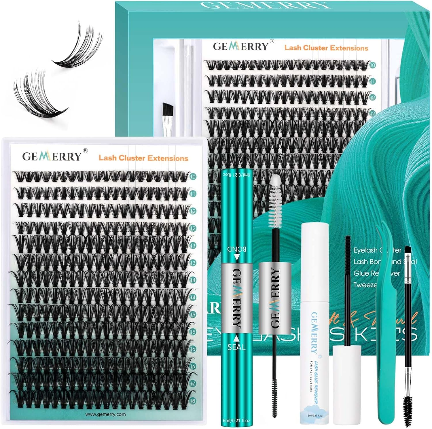 GEMERRY Eyelash Extension Kit Faux Individual Eyelashes Kit 40D DIY Cluster Eyelashes D Curl 0.07Mm 10-18Mm with Bond and Seal Glue Clamp & Cream Remover Eyelash Extension(40D-0.07D-Kit) image number 4