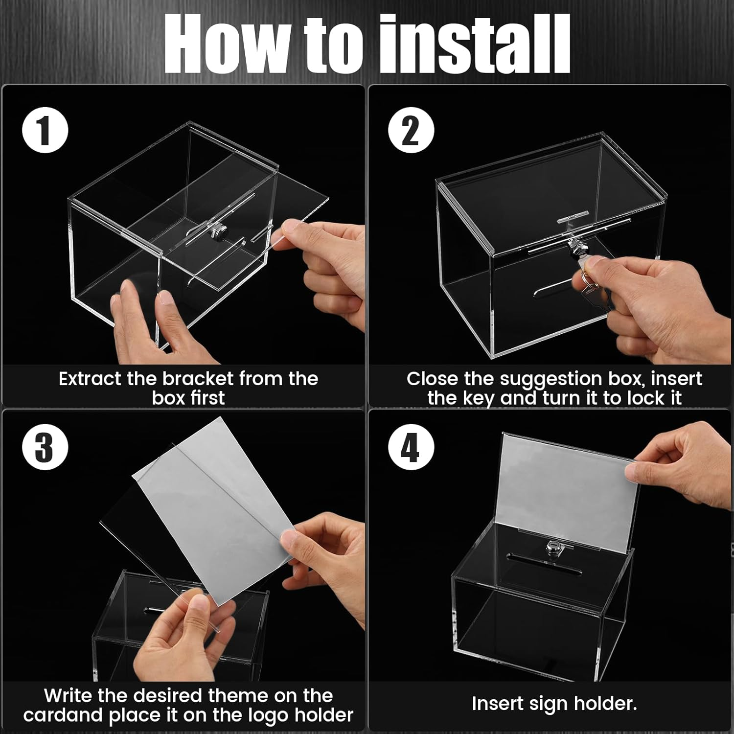 Acrylic Donation Box with Lock and Sign Holder,16X11.5X10Cm Portable Clear Suggestion Box, Storage Container Multipurpose Raffle Box for Fundraising Voting Charity Ballot Contest Suggestions (A) image number 2