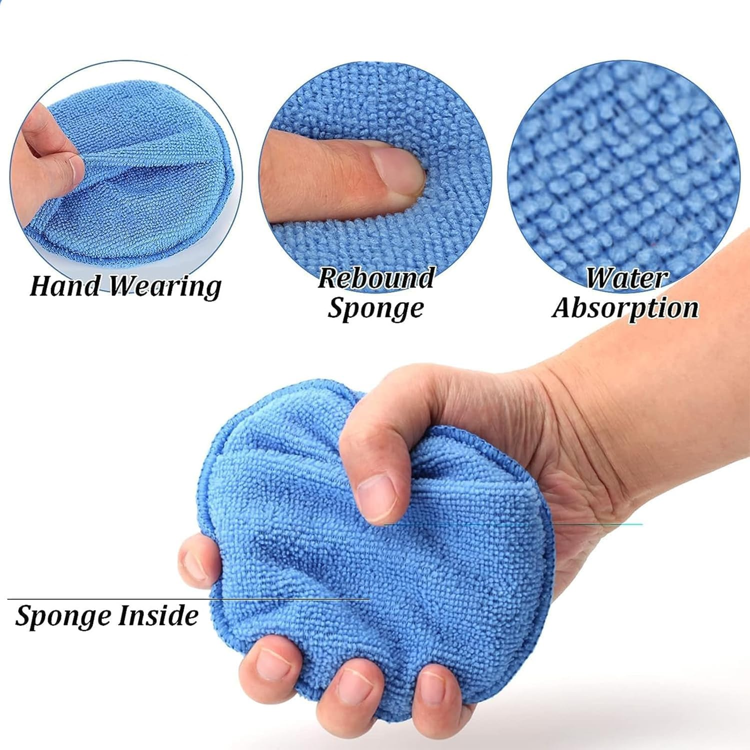 Microfiber Wax Applicator Pads with Finger Pocket, Ultra Soft Foam Sponge for Car Waxing, Buffing, Polishing & Cleaning, Blue，5 Inch, 10 Pack image number 6
