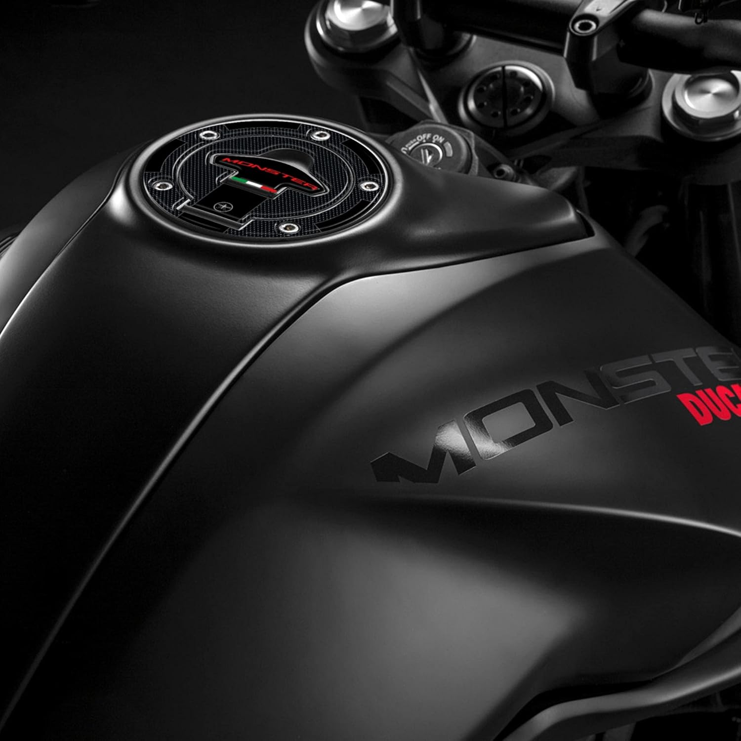 Labelbike - Sticker 3D Motorcycle Tank Cap Protection and Decoration in Resin Compatible with Ducati Monster 620 | 800 | S2R 800 | S2R 1000 | S4 | S4R | S4RS | 695 | 821 | 1200S | 1200R | 797 | 937 - Model - 1 Carbon Black image number 4