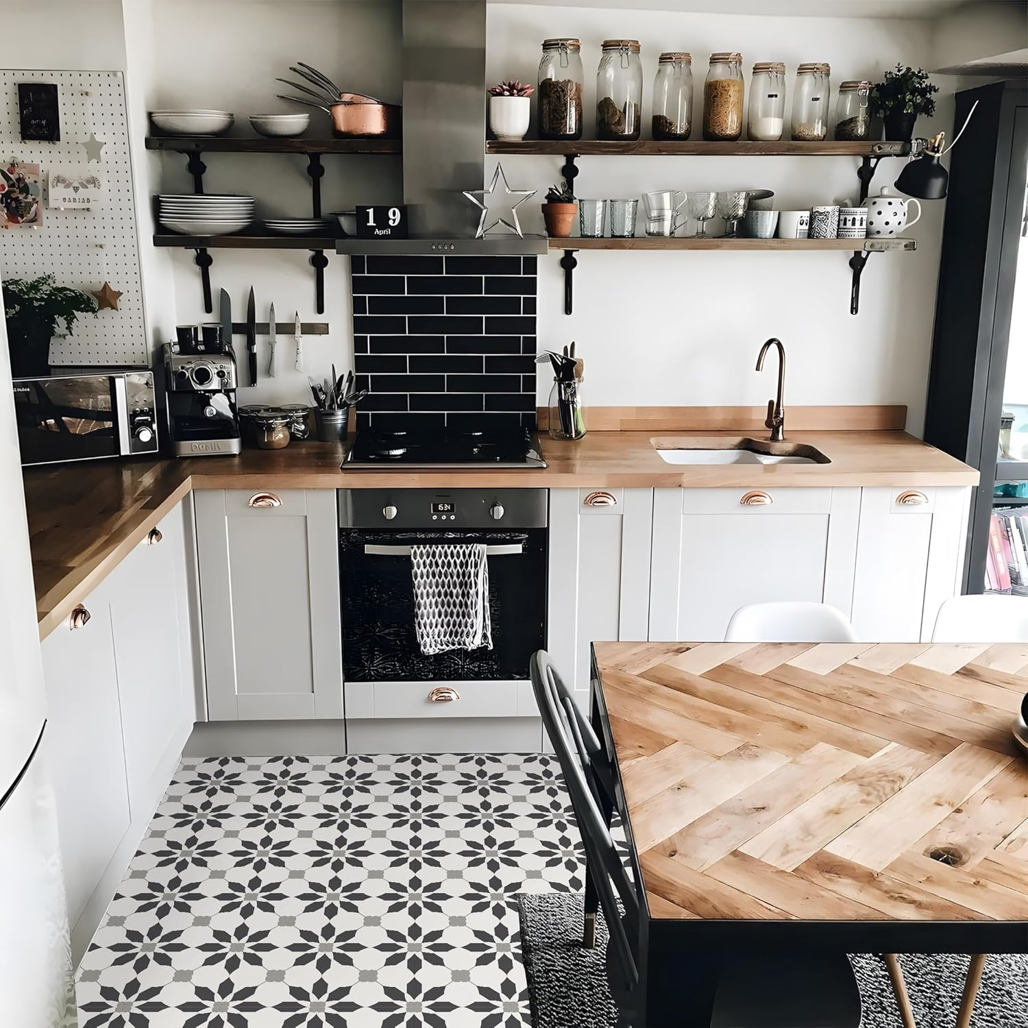 MORCART Peel and Stick Floor Tiles, Waterproof Removable Stick-On Floor Tiles, Self-Adhesive Vinyl Flooring for Bathroom, Kitchen, Entryway, Easy Home DIY (20X20Cm, 10 Sheets, Charcoal) image number 5