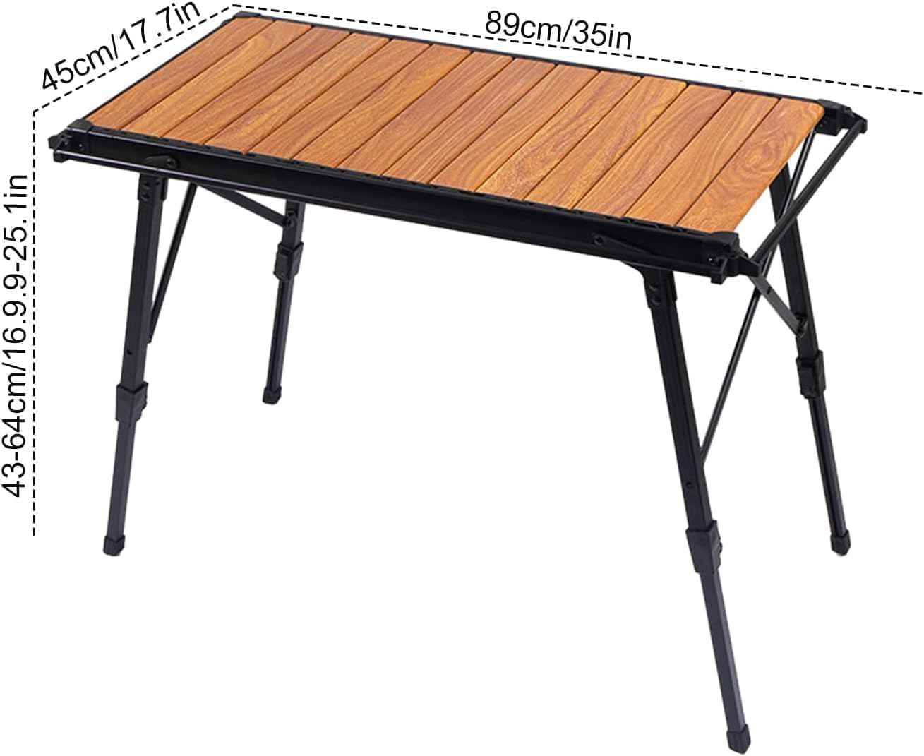 Portable Camping Table with Rolled Top Aluminum Design, Height Adjustable, 89 X 45 X 43, Wood Grain Effect, Stove Not Included image number 5