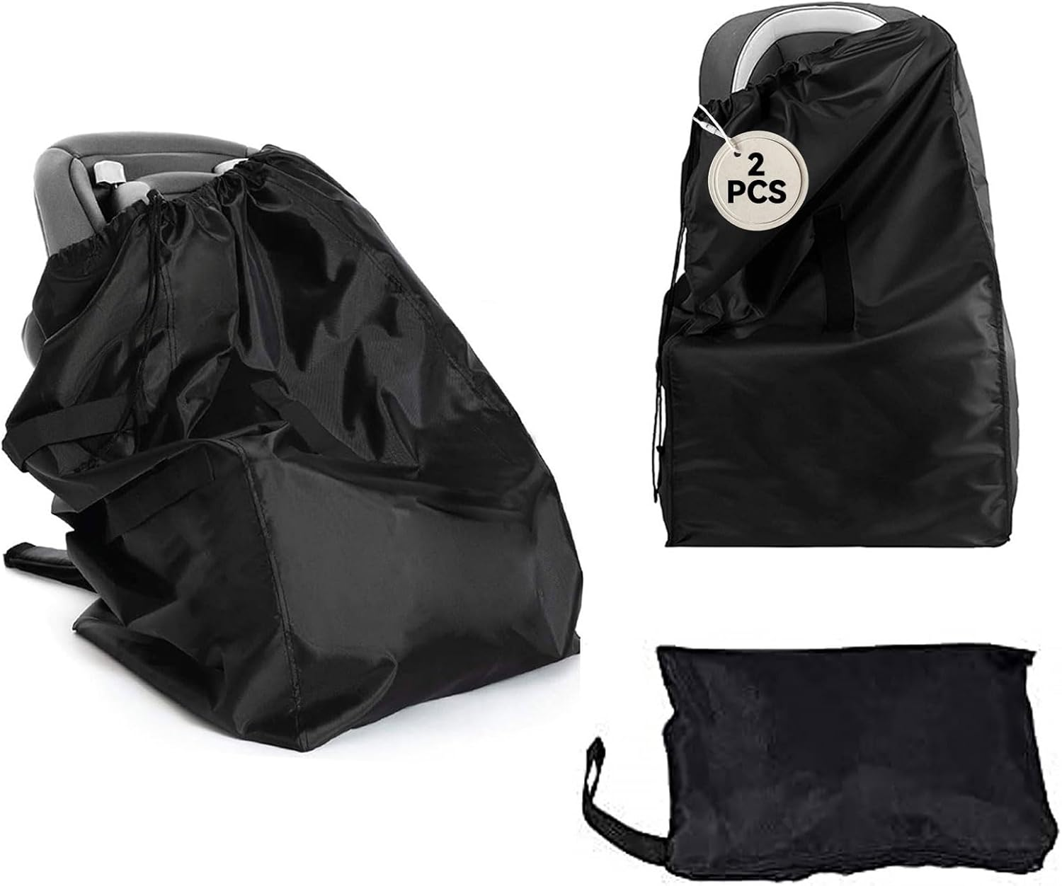 2 Pack Durable Easy Carry Baby Car Seat Travel Bag, Gate Check Airport Water Resistant Protector Bag, Fits Convertible Car Seats, Infant Carriers, Booster Seat, Air Travel Cover for Airplane, Black image number 1