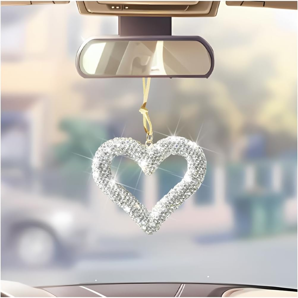 Mandark Bling Heart Car Hanging Accessories, Crystal Rhinestone Vehicle Rear View Mirror Charm Pendant Ornaments, Cute Diamond Auto Interior Hanger Decoration for Women Girls（Wine Red） image number 6