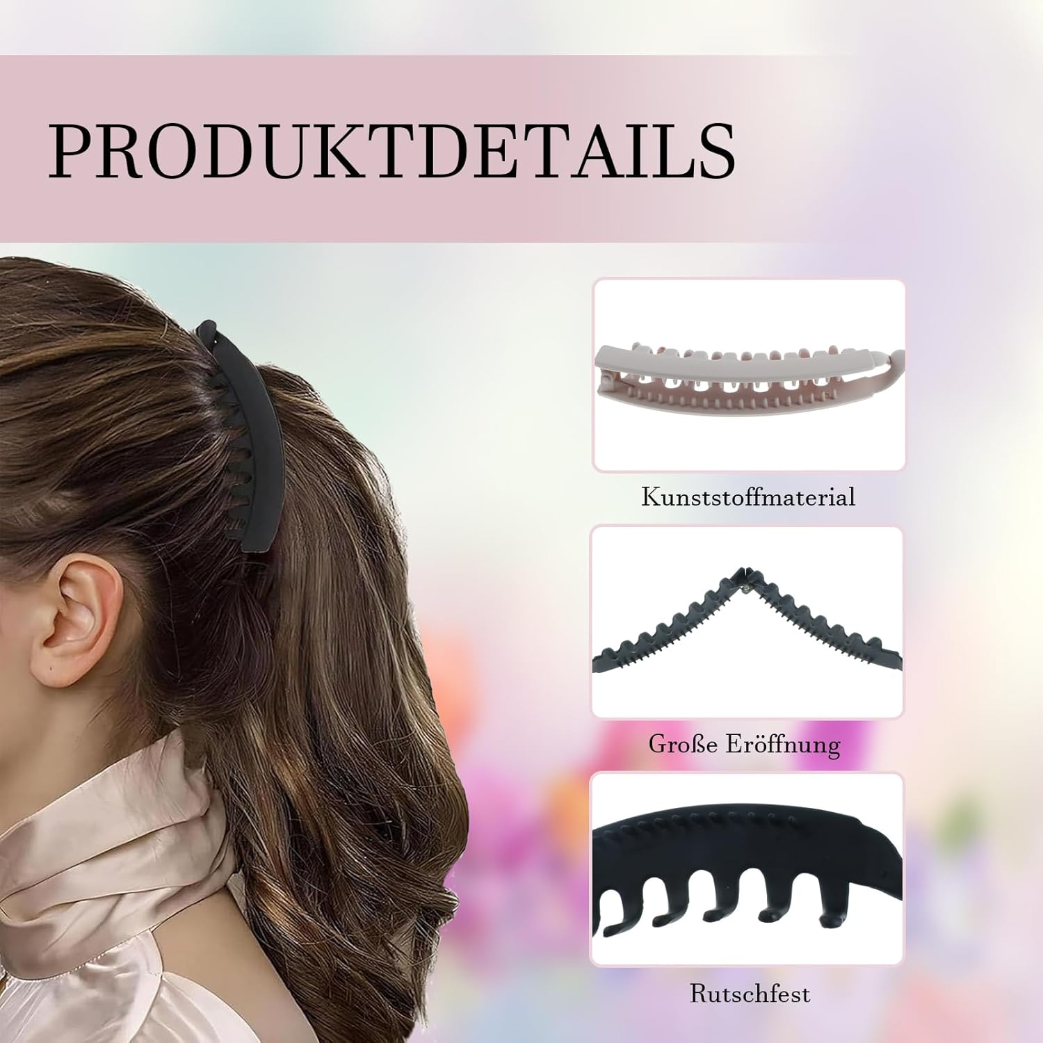 Pack of 6 Large Banana Clips, Non-Slip Ponytail Holder Clip, Vintage Hair Clip, Sturdy Banana Clip, Hair, Thick Hair, Large for Women and Girls, 6 Colours image number 6