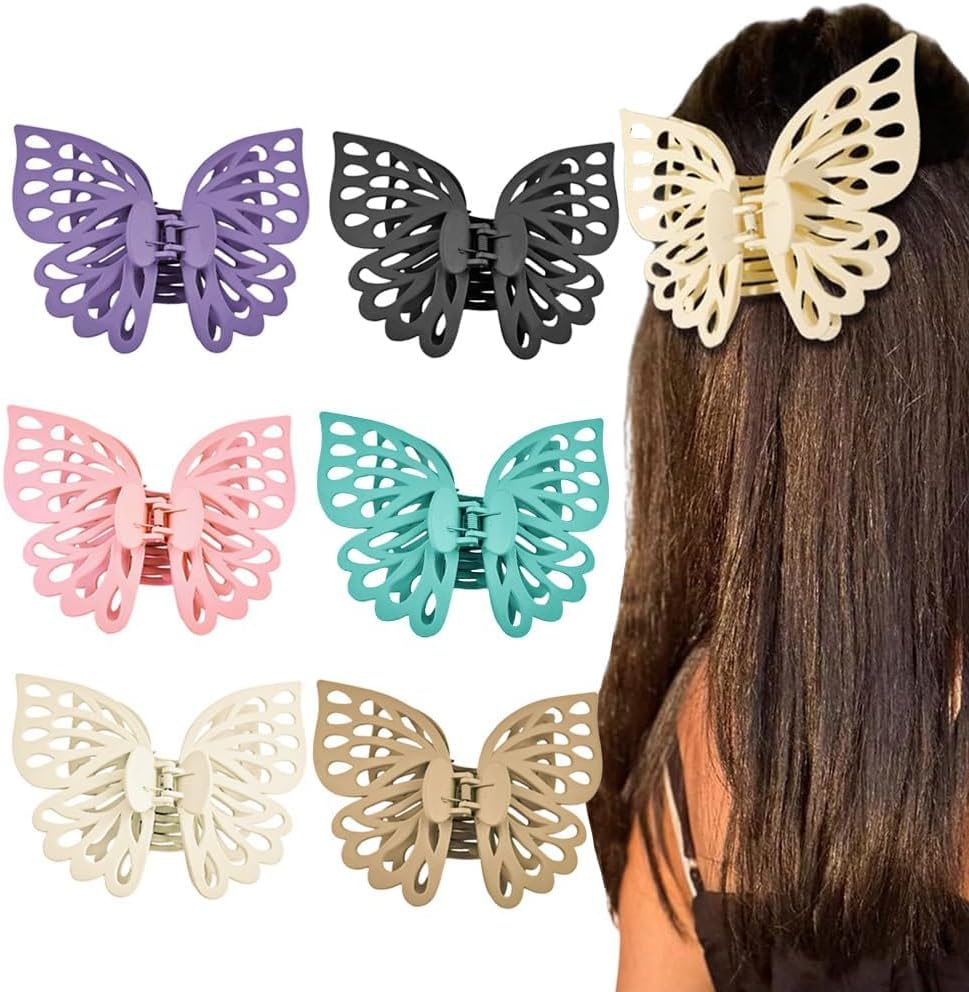 TOFBS Pack of 6 Hair Clips Non-Slip Butterfly Large Hair Clips with Strong Hold Matte Hair Clips Thick Long Curly Hair Fashionable Hair Accessories for Women and Girls