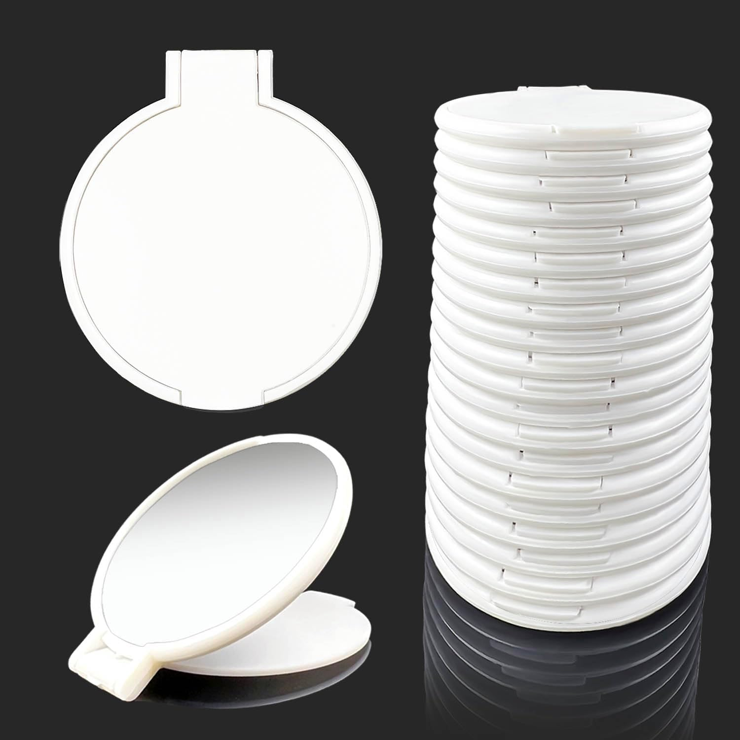 Tenalleys Mini round Folding Mirror Portable Pocket Mirror Makeup Mirror for Purse Travel Makeup Mirror for Women Girls Daily Use (20 Pcs White)