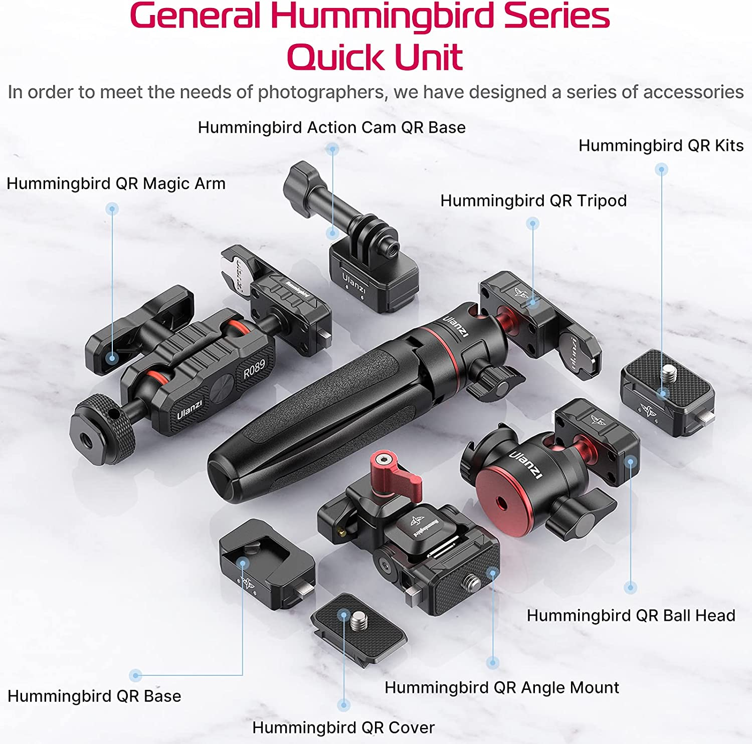 Camera Quick Release Tripod Mount, ULANZI Hummingbird DSLR QR Plate Adapter Vlog Filmmaking Quick Accessories Kits for Action Camera/Dji Zhiyun Gimbals/Dji Osmo Action/Insta360/ Canon/Sony/Nikon image number 4