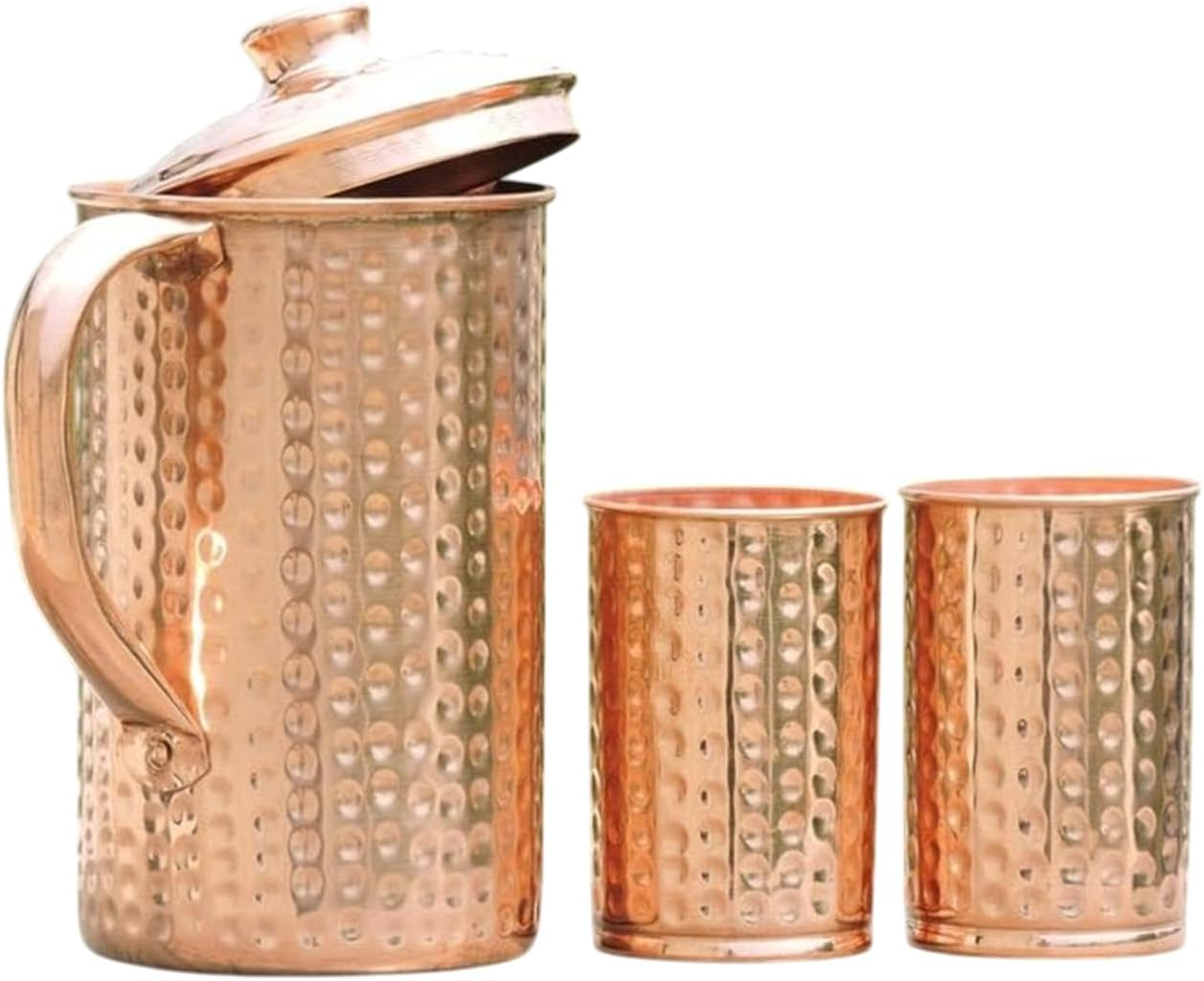 2Activelife Handmade Hammered Design Copper Water Pitcher with 2 Copper Cups | Traditional Copper Pitcher for Drinking and Serving Water in Daily Use (50.7 Fl Oz) image number 1
