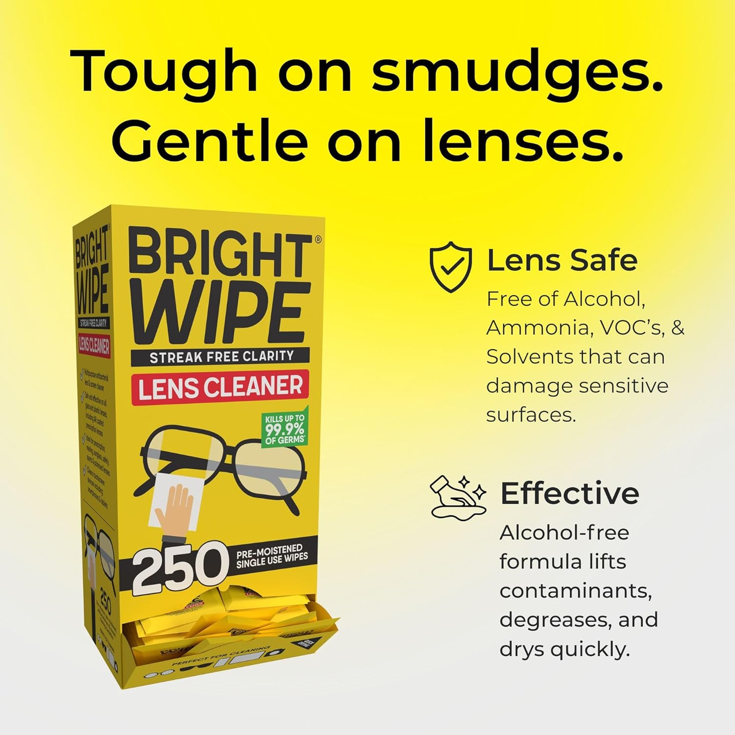 BRIGHTWIPE Lens Wipes - Screen Cleaning Towelletes - Eye Glasses Cleaner - Quick Drying, Remove Fingerprints, Dirt, Oil from Eyewear, Phone and Tablet Screen. 250 Single Use Wipes image number 4