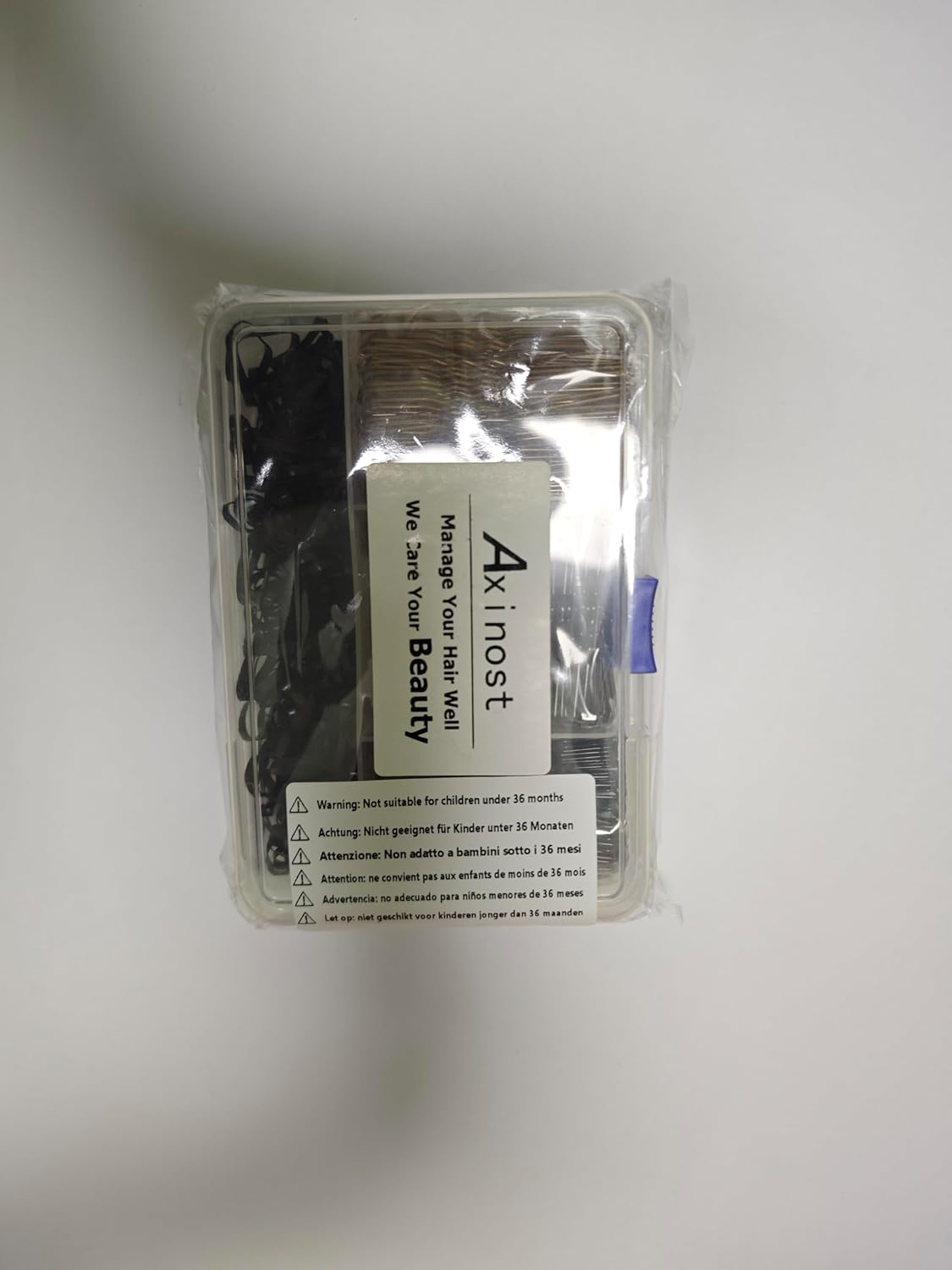 Axinost Pack of 300 Hair Pins, Metal Wavy Shape Hair Clips, Bobby Pins, U Hair Clips, Hair Ties with Storage Box for Children, Girls, Hairdressing Salon (Black and Gold)