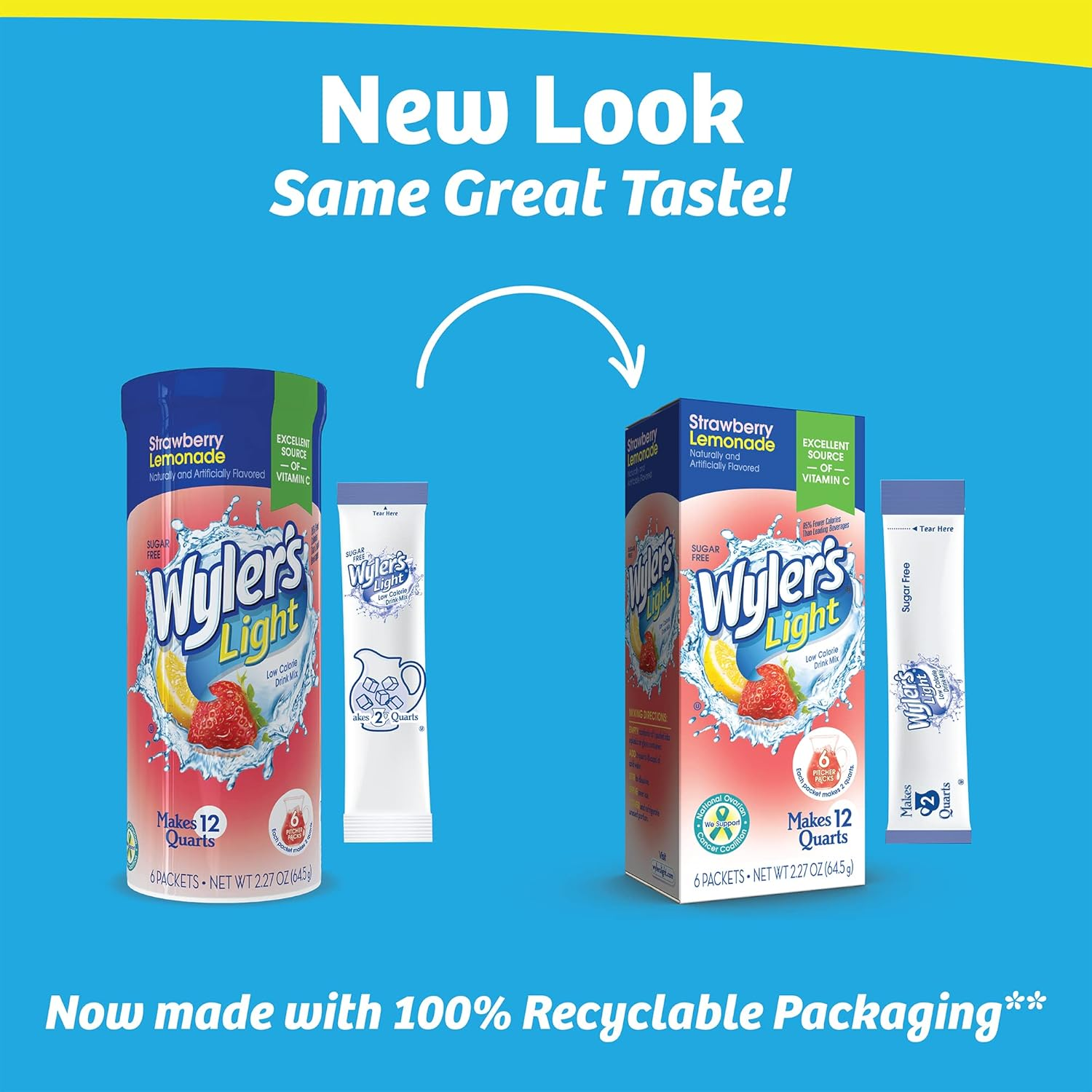 Wyler'S Light Pitcher Packs, Water Drink Mix, Strawberry Lemonade, 6 Boxes (36 Pitcher Packets) image number 1