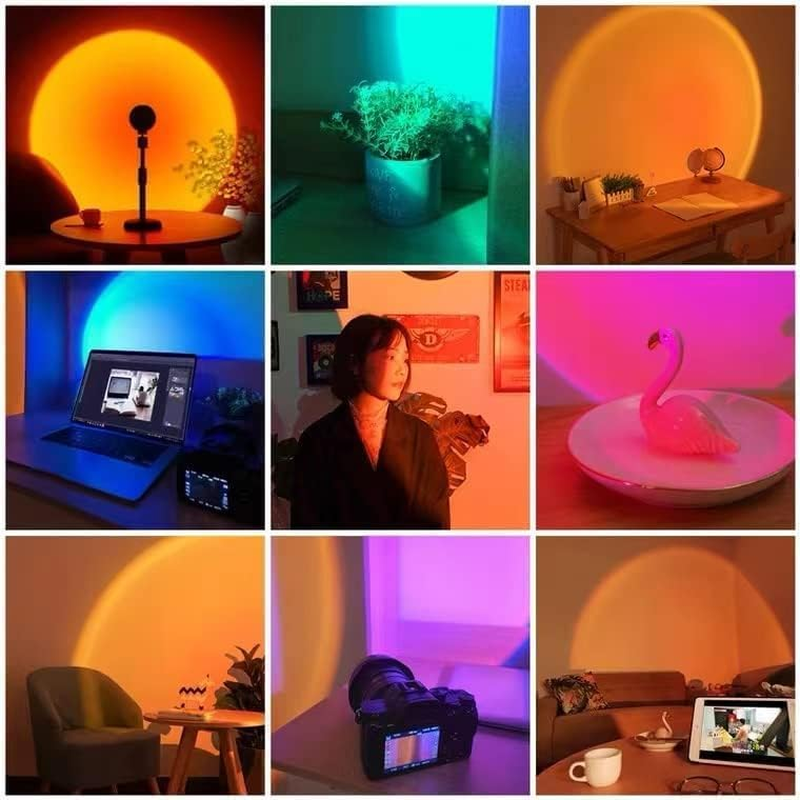 Balkwan Sunset Lamp Projection Rotation Rainbow Projection Lamp Led Romantic Visual Led Light Network Red Light with USB Modern Floor Stand Night Light Living Room Bedroom D&eacute;cor (16 Color Sunset Lamp) image number 5
