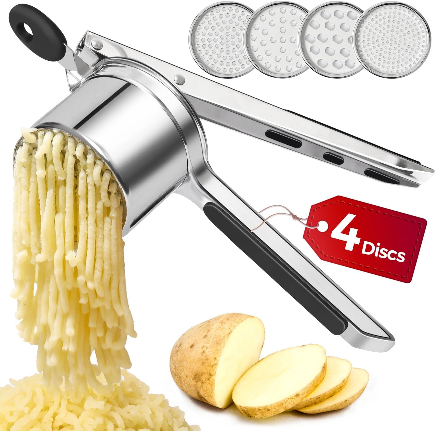 Yopinmall 15 OZ Potato Ricer, Stainless Steel Potato Masher with Silicone Handle Heavy Duty Ricer for Mashed Potatoes Kitchen Tool Potato Press Kitchen Gadget 4 Interchangeable Discs image number 5