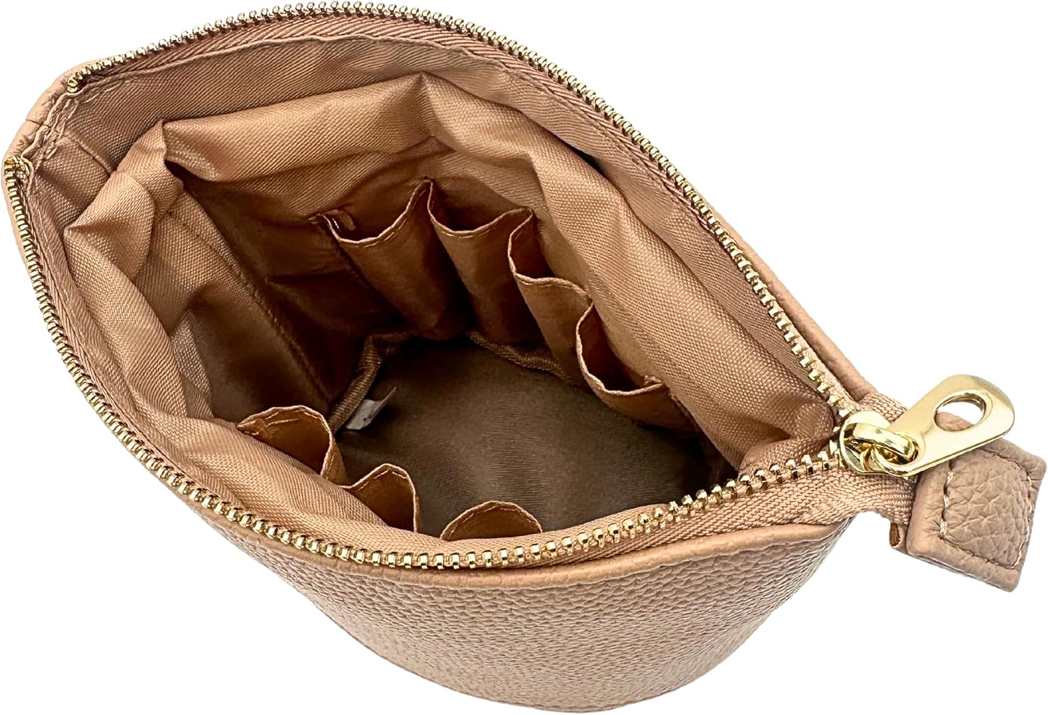 JAZD Travel Makeup Brush Bag Standup Brush Holder Portable Convertible Make up Brush Pouch Cosmetic Case, BEIGE, Minimalist Multipurpose - Beige image number 2