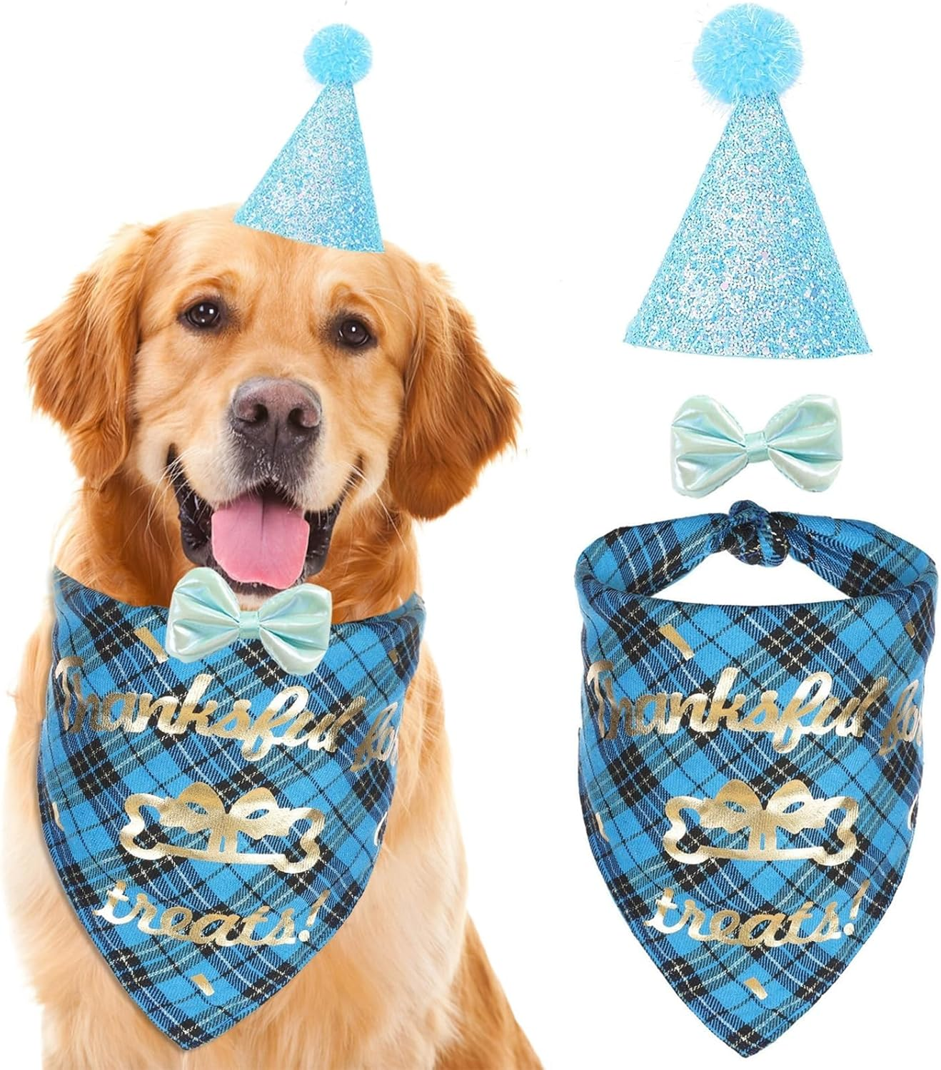 Dog Birthday Party Supplies, Dog Birthday Set Bandana Hat Banner Balloon Bowtie Triangle Scarf Cat Party Accessories Pet Boy/Girl Decoration Set (Blue) image number 1