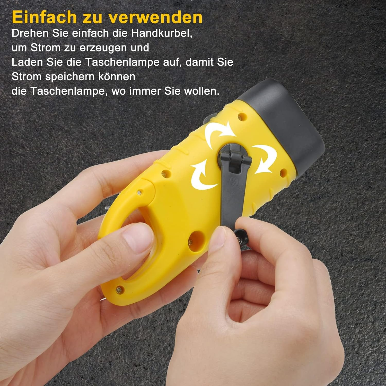 Hand Crank Torch, Rechargeable LED Flashlight 2Pcs Solar LED Flashlight Hand Crank Torch Waterproof Emergency Light Outdoor Portable Camping (2 Pieces, Yellow) image number 4