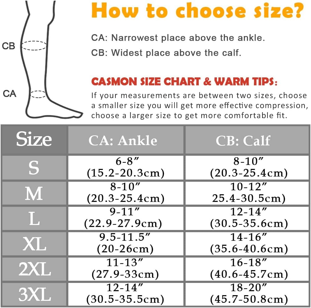 CASMON 15-20Mmhg Zipper Compression Socks for Women and Men, Knee High Compression Stockings, Medical Closed Toe Support Socks for Varicose Veins, Post-Surgery, Swelling, Nurses, Pregnancy (1 Pair) image number 6
