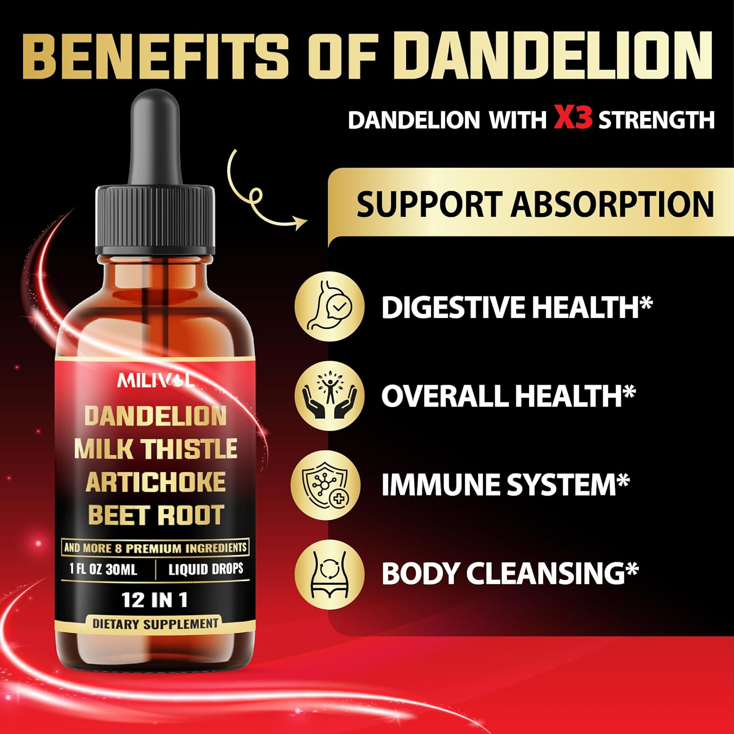 Dandelion Root Liquid Extract with Milk Thistle, Artichoke Extract, Turmeric, Beet Root, N-Acetyl Cysteine and 6 More Herbals - 30Ml - 60 Days Supply image number 1