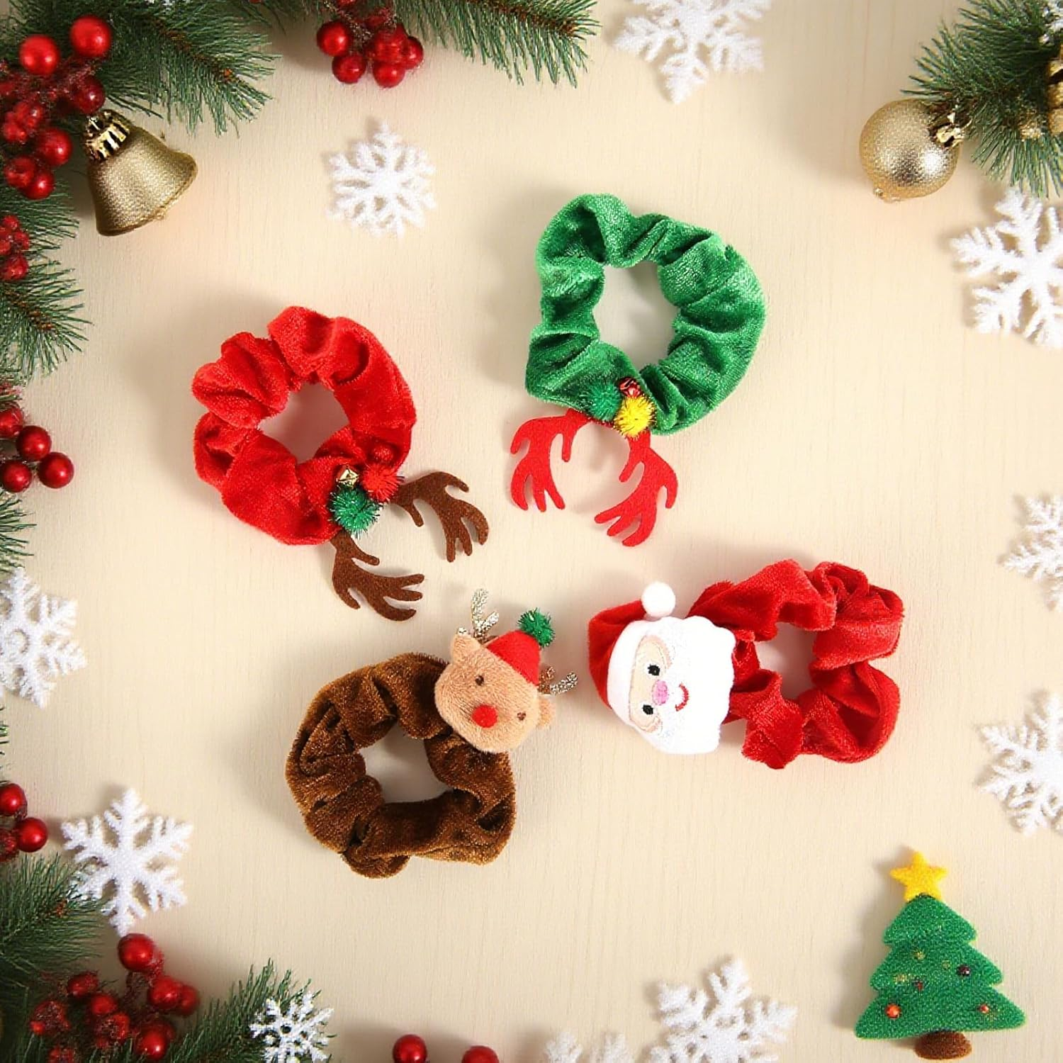 Pack of 4 Christmas Hair Bobbles Velvet Scrunchies Hair Bobbles Scrunchies for Women Elastic Hair Bobbles Girls Christmas for Girls Women image number 1