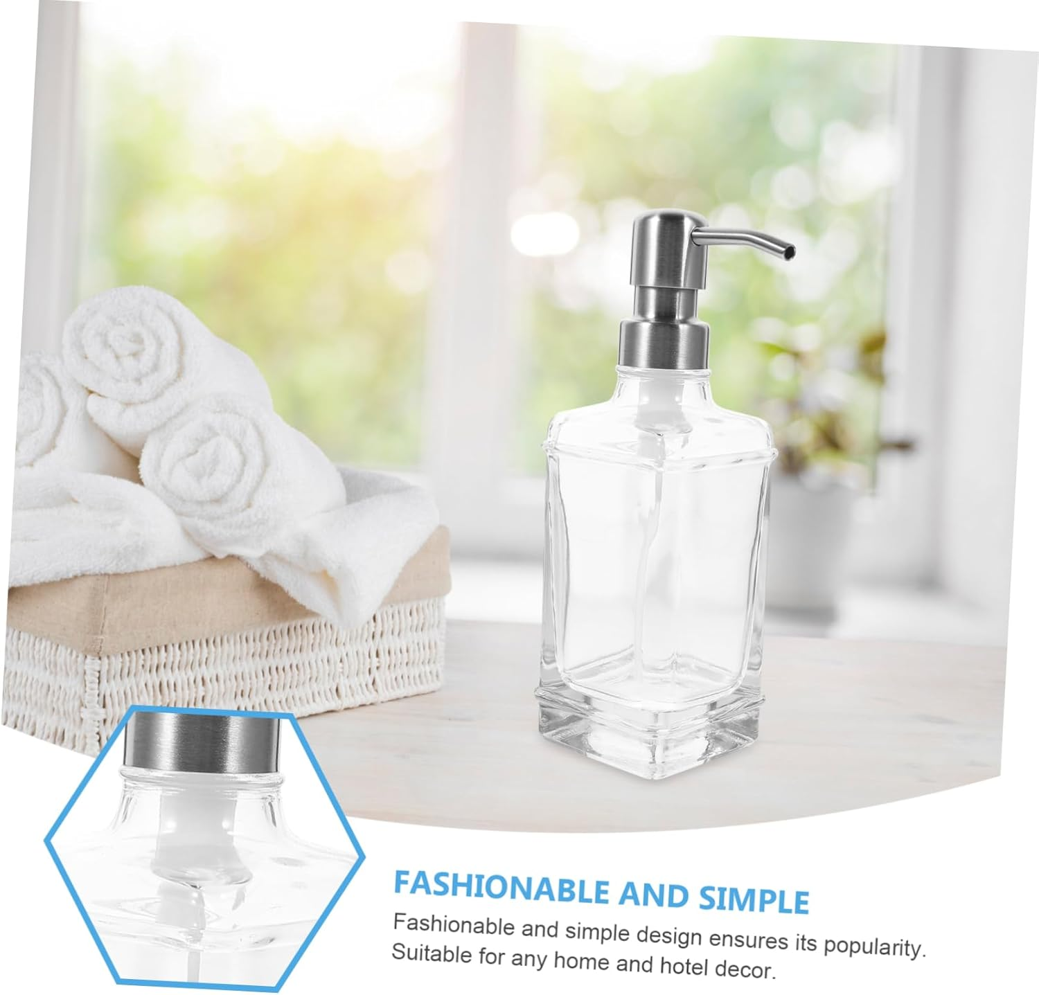 LIFKOME Stainless Steel Glass Liquid Soap Dispenser Pump Refillable Foaming Hand Wash Dispenser for Bathroom Kitchen