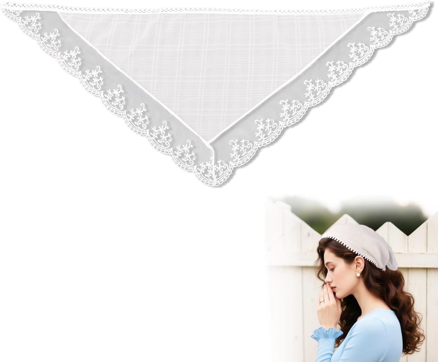 Lace Headband, Stylish Women Beige Lace Hair Scarf Headband Adorable Hair Styling Accessories for Girls Women image number 6