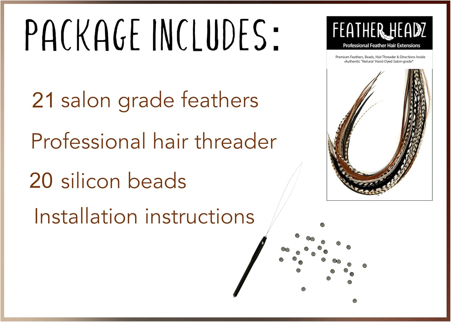 Feather Headz (Natural Short) - 30 Natural Short Colour Hair - 7"- 12" Long - for Hair Extension, Natural Hair Extension DIY Kit - Eye-Catching Design - 10 Micro-Link Beads - 100% Real Rooster ...