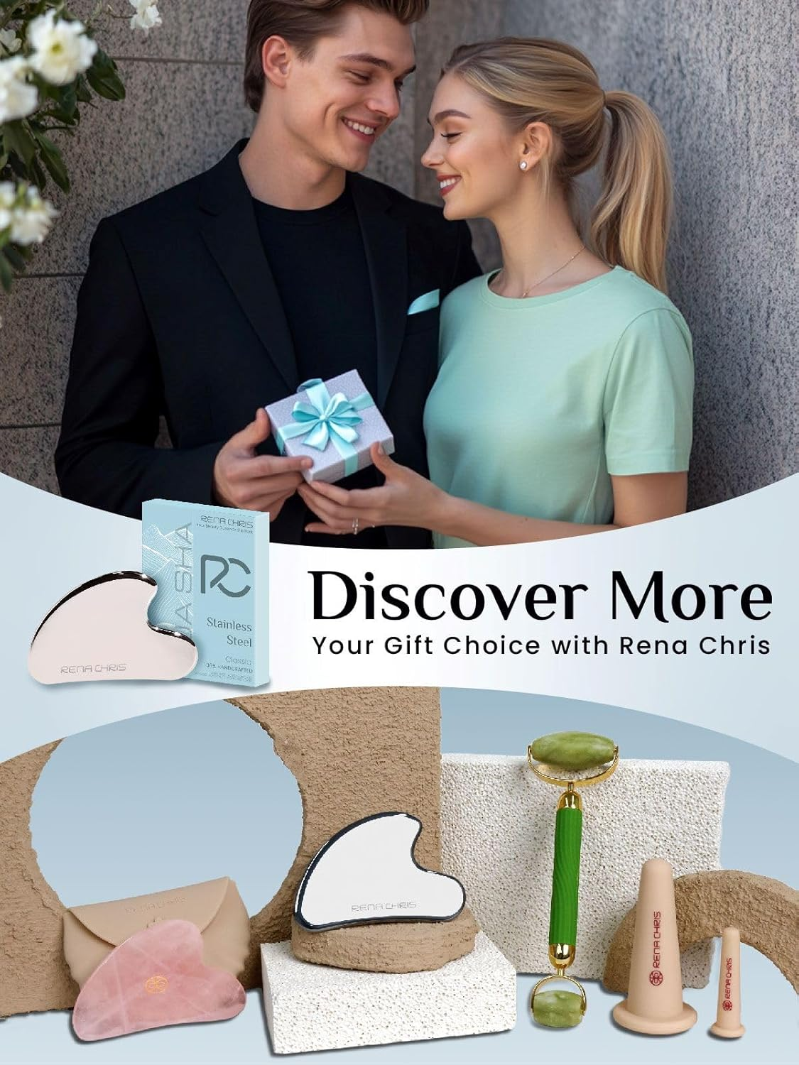 Rena Chris Gua Sha Facial Tools,Stainless Steel Guasha for Face Massager,Jawline Sculpting and Puffiness Reducing, Skin Care Gift(Silver) - Mint Green image number 5