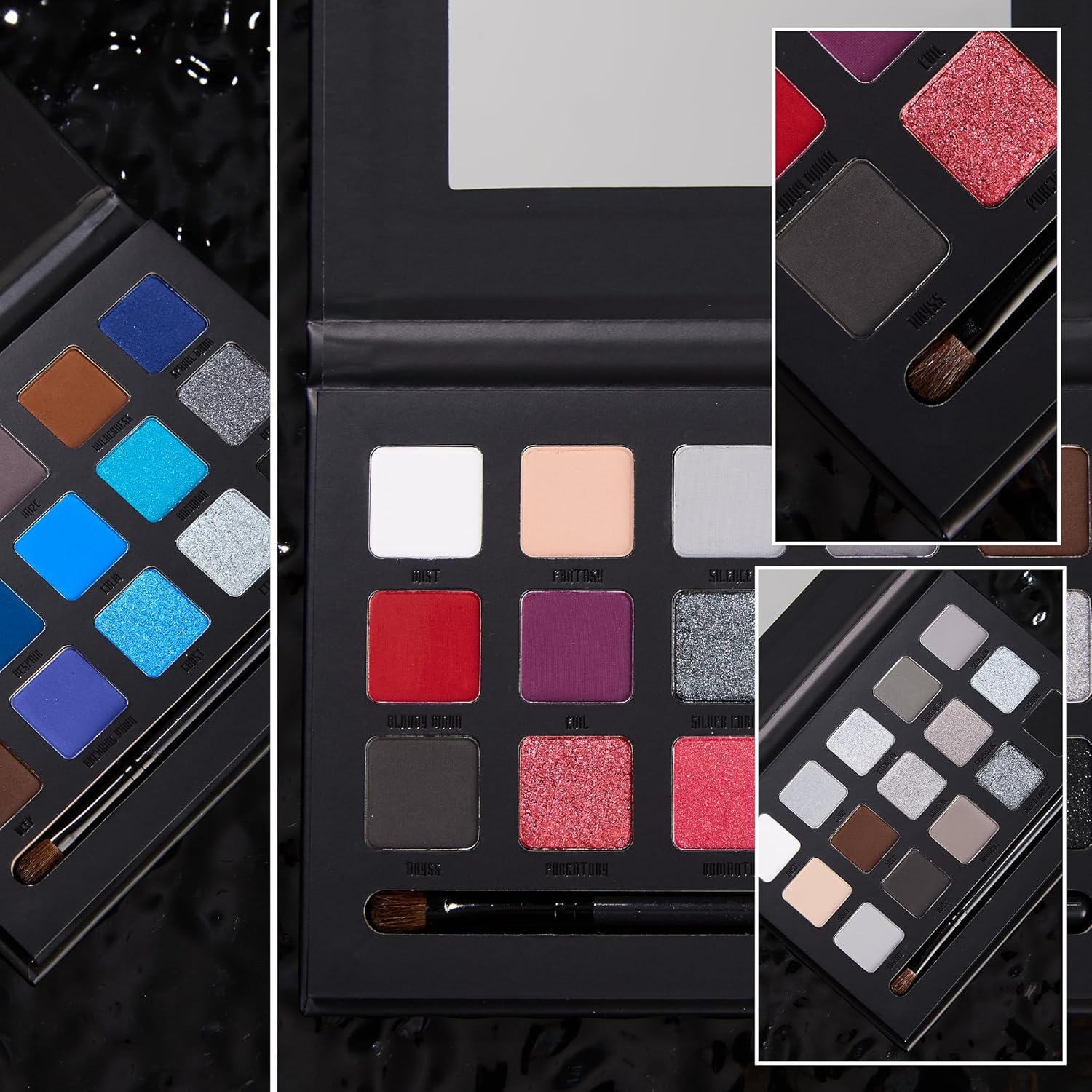 VANERIA Black Smokey Eye Shadow Palette,15 Colors Matte Glitter Metalli Eyeshadow Palette,Long Lasting Waterproof Pallete (Goth Red) - Goth Blue image number 7