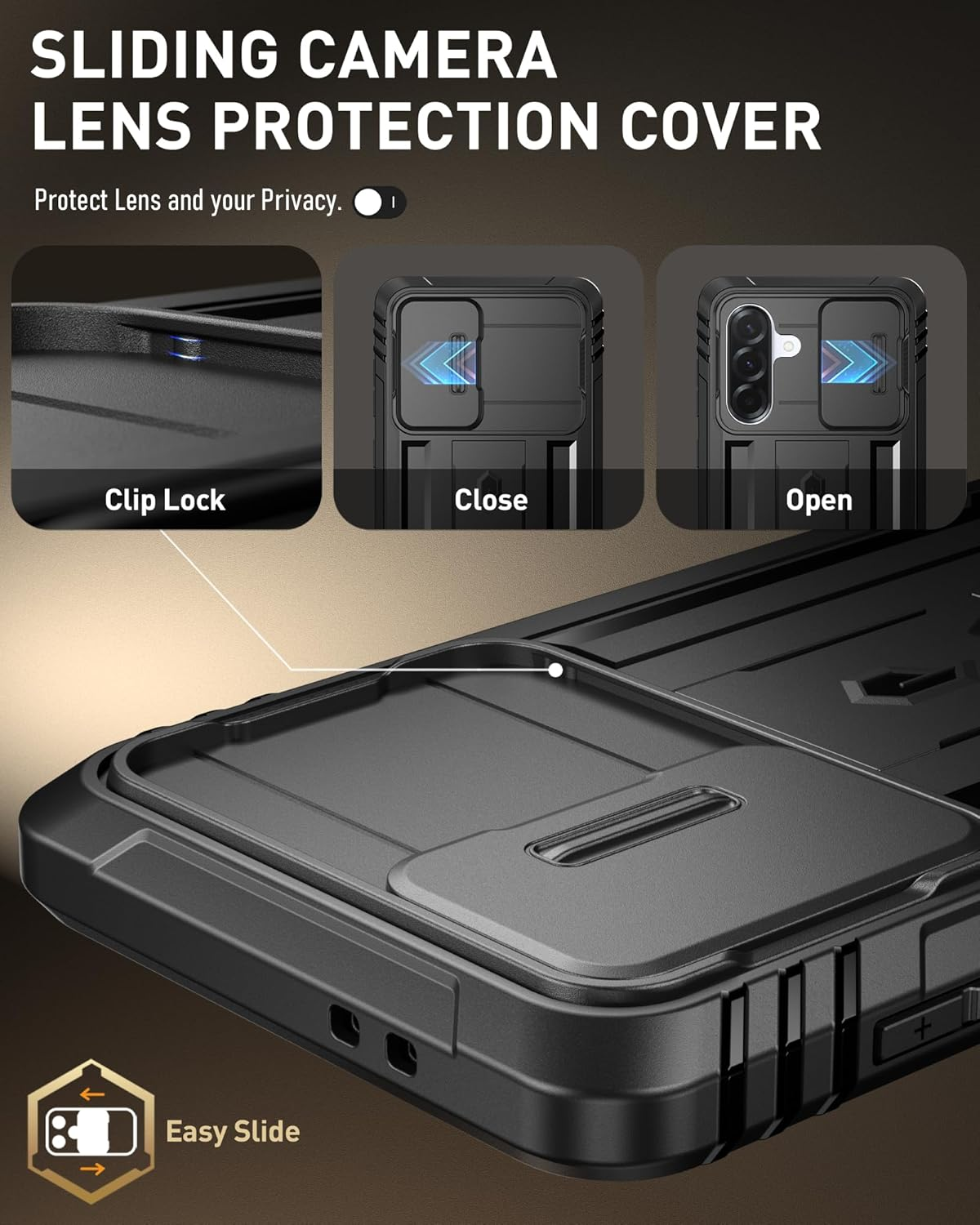 POETIC Revolution Case for Samsung Galaxy A36 5G, [Slide Camera Cover] [Screen Protector Works with Fingerprint ID] Military Grade Galaxy A36 5G Phone Case with Kickstand - Black image number 5