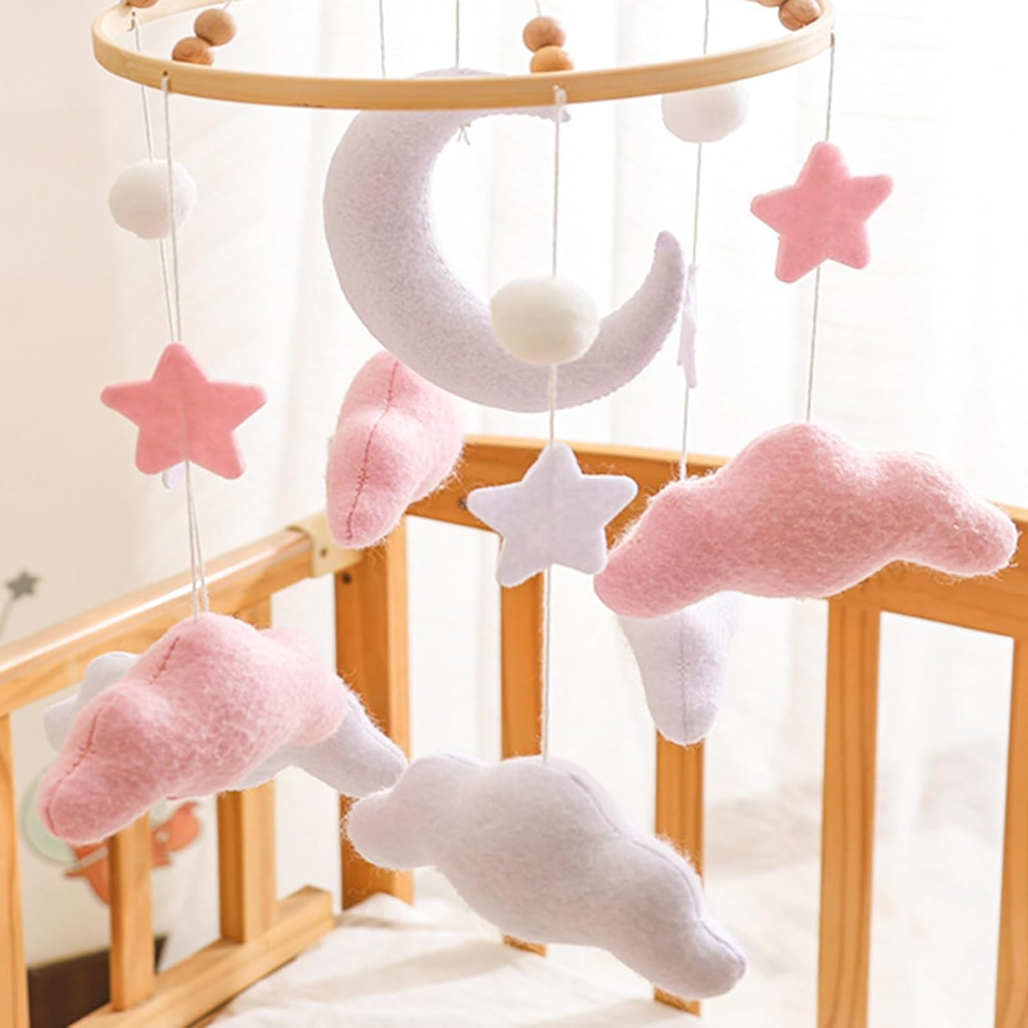 Baby Stroller Toy | Cloud Mobile Bassinet Toys | Felt Soothing Decoration Game for Nursing Room Boys Children Bedside Son Girls Kids Daughter image number 5