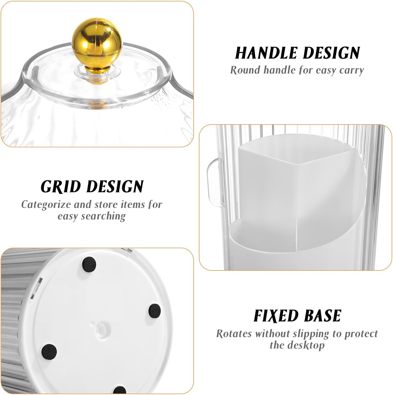 UKCOCO Rotating Makeup Brush Holder with Lid : Makeup Organizer for Vanity Dustproof Cosmetic Brush Organizer for Home Use, White, 9. 84 X 4. 92 X 4. 92 Inches image number 5