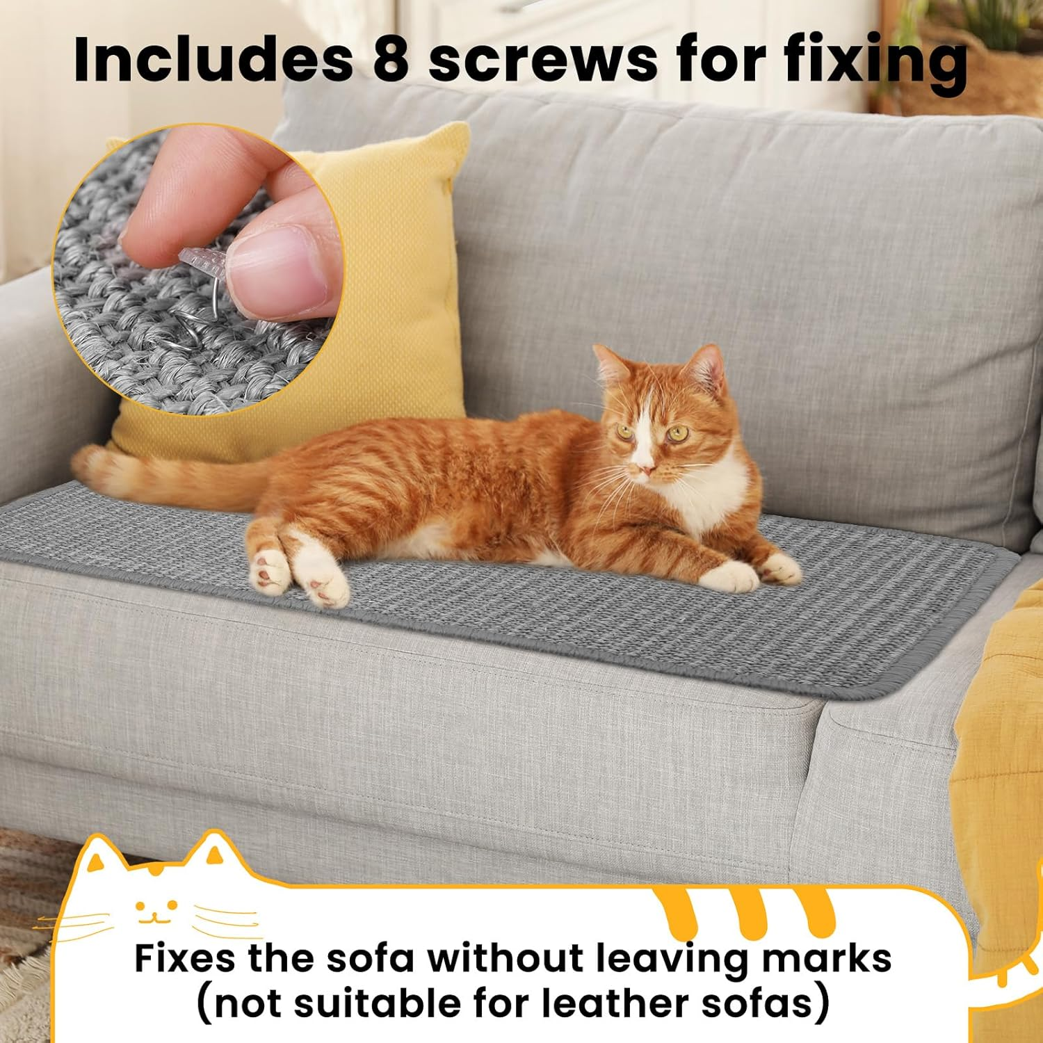 Zocipro 2Pcs Cat Scratching Mat 50X25Cm, Self-Adhesive Cat Scratching Pad Rug, Natural Sisal Cat Scratch Mat, anti Scratch Pet Supplies Furniture Protector for Sofa Carpets Floor Wall (Grey) image number 3