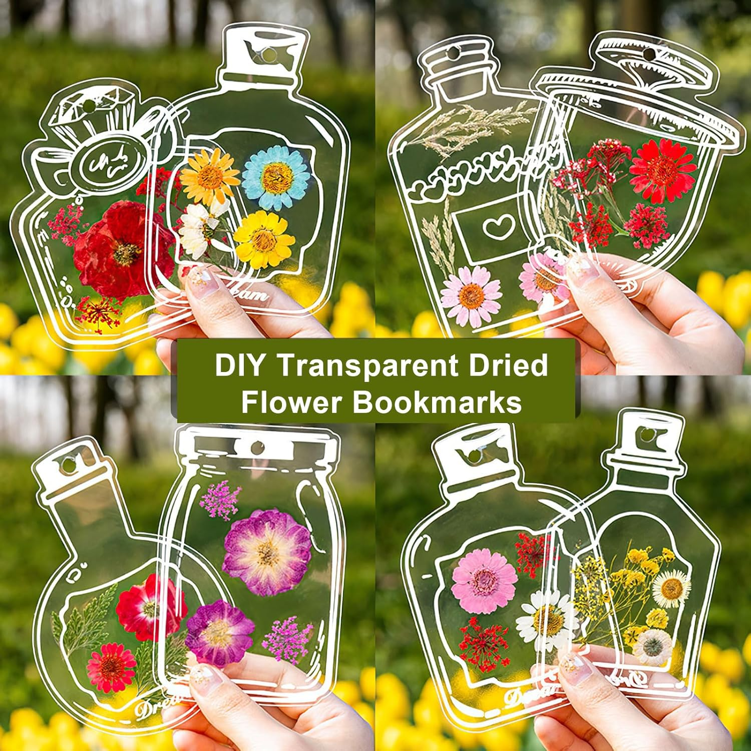 DIY Transparent Dried Pressed Flower Bookmarks,60Pcs Thousand Flower Bookmark,Clear Floral Page Marker Book-Mark,Handmade Clear Dried Flower Bookmarks,Transparent Book-Marks for Dried Flowers image number 2