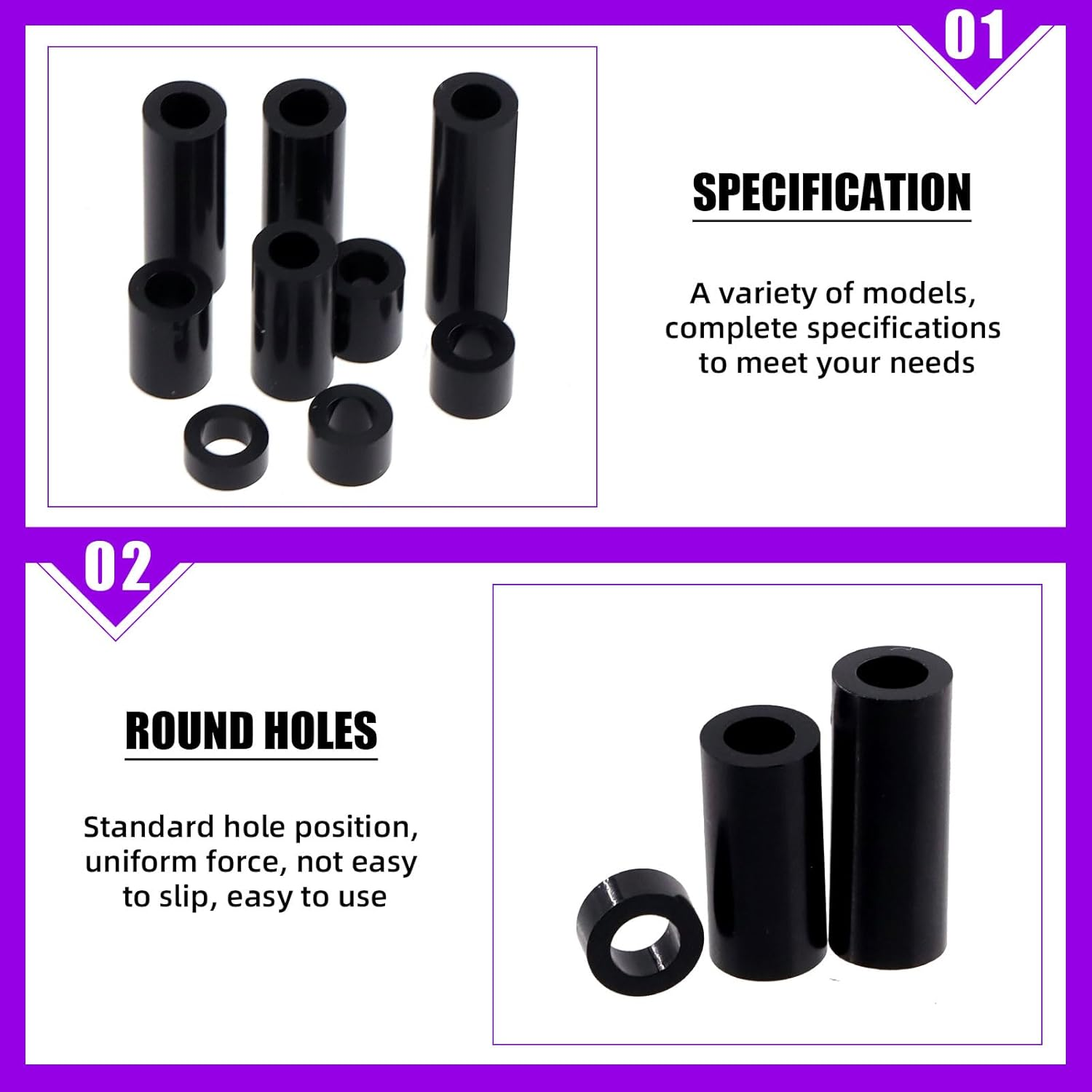 Swpeet 180Pcs Black White Nylon round Spacer Standoff Screw Nut Assortment Kit, Nylon ABS Plastic Standoff ID 4.2Mm OD 7Mm, Length 3Mm 5Mm 6Mm 8Mm 10Mm 12Mm 18Mm 20Mm 25Mm for M4 Screws Prototyping