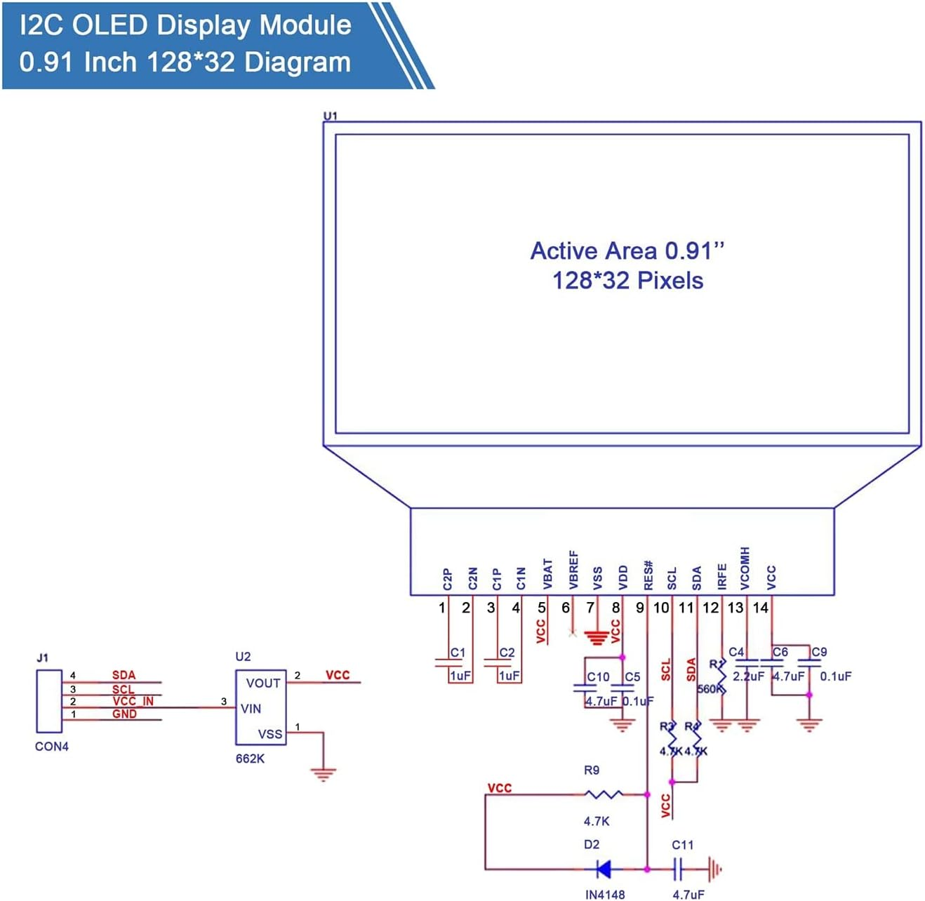 5 Pieces I2C Display Module 0.91 Inch I2C OLED Display Module I2C OLED Screen DC 3.3V-5V(White Light) image number 2