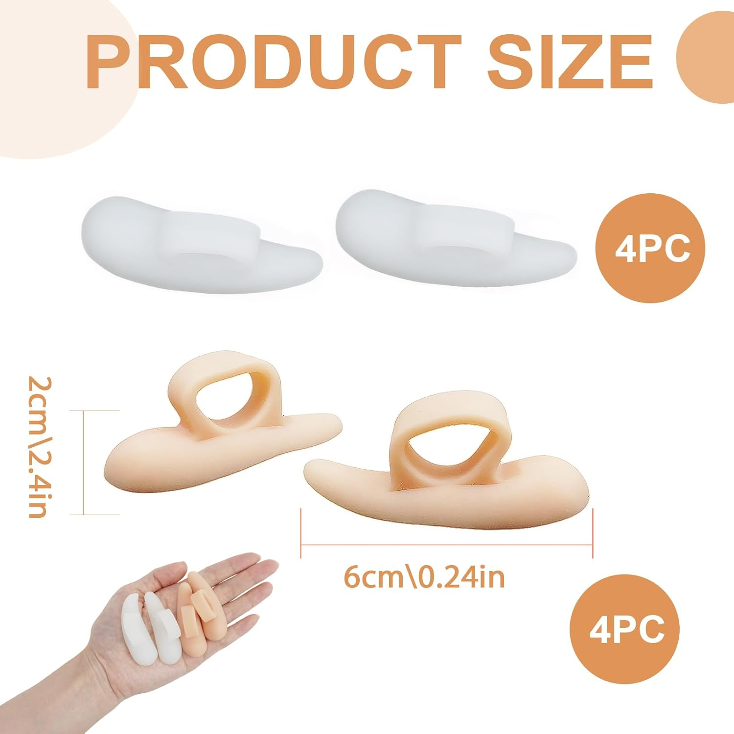 8 Pcs Hammer Toe Cushion & Gel Pads Corrector - Soft Grade Toe Separators for Claw & Mallet Toe Relief, Left & Right Foot Gel Support Crest Cushion, Bunion Pain Relief & Toe Straightener(Beige/White) image number 5