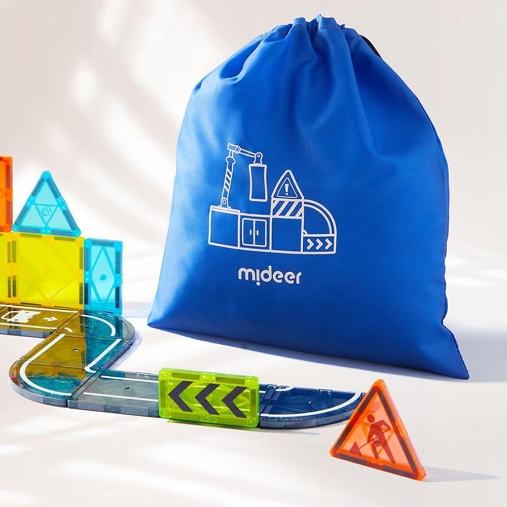 Mideer Magnetic Tiles Road Set with Extendable Magnetic Crane, City Construction Building Toys for Toddlers STEM Preschool Toys Ages 4-6 5-7, Gifts for 3+ Year Old Boys Girls Kids Toys with Car image number 1