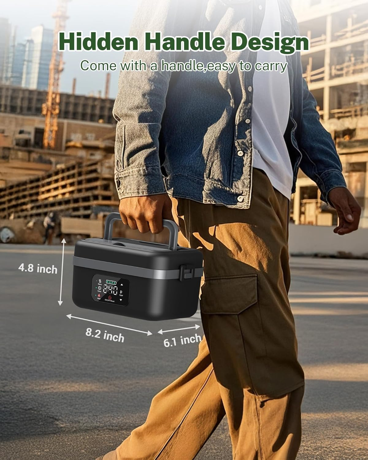 Portable Electric Lunch Box Food Warmer Heater Adult with Fork Spoon Carry Bag, Cordless Waterless Heating, Thermal Stainless Steel Lunch Box Insulated, Bento Lunchbox image number 3