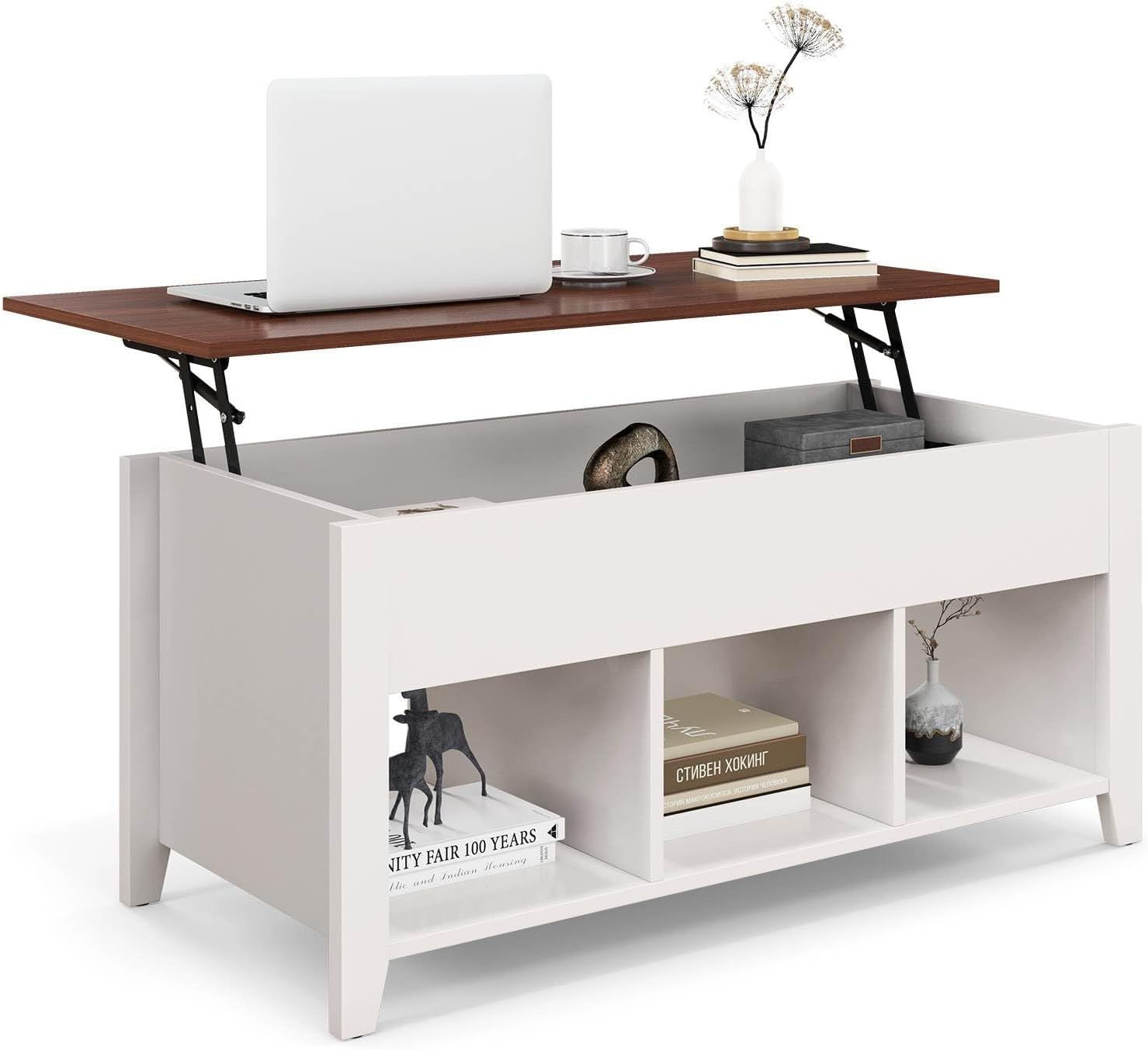 Giantex Lift up Coffee Table, Rising Center Table with Lift Top, Hidden Compartment & 3 Cubes, Modern Dining Accent Table Furniture for Living Room & Reception Room, Black