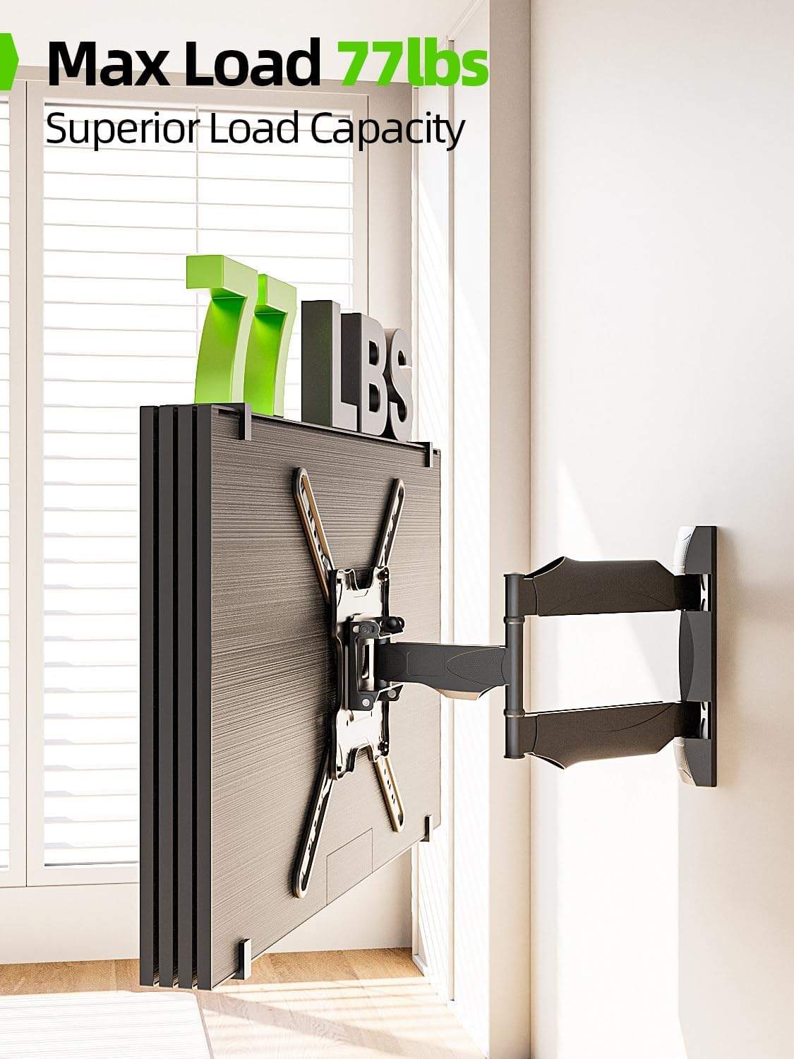 USX MOUNT Full Motion TV Wall Mount for 26-60 Inch TV up to 77 Lbs, 19.44 Inch Long Arm TV Wall Bracket, Sinlge Stud Articulating TV Mount, Smooth Swivel and Extension, Max VESA 400X400 Mm image number 1