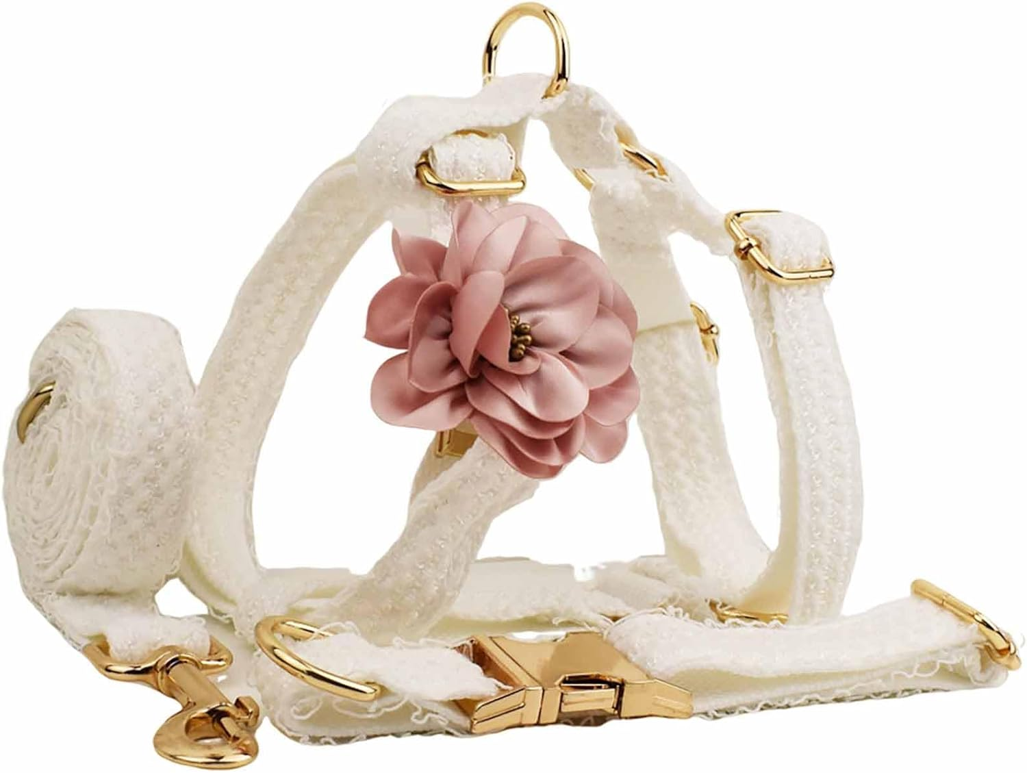 UOSIA Girl Dog Collar Harness & Leash Set Luxury Lace Dog Collar White Wedding Dog Collar with Flower Adjustable Pet Vest Harness for Small Medium Large Dogs
